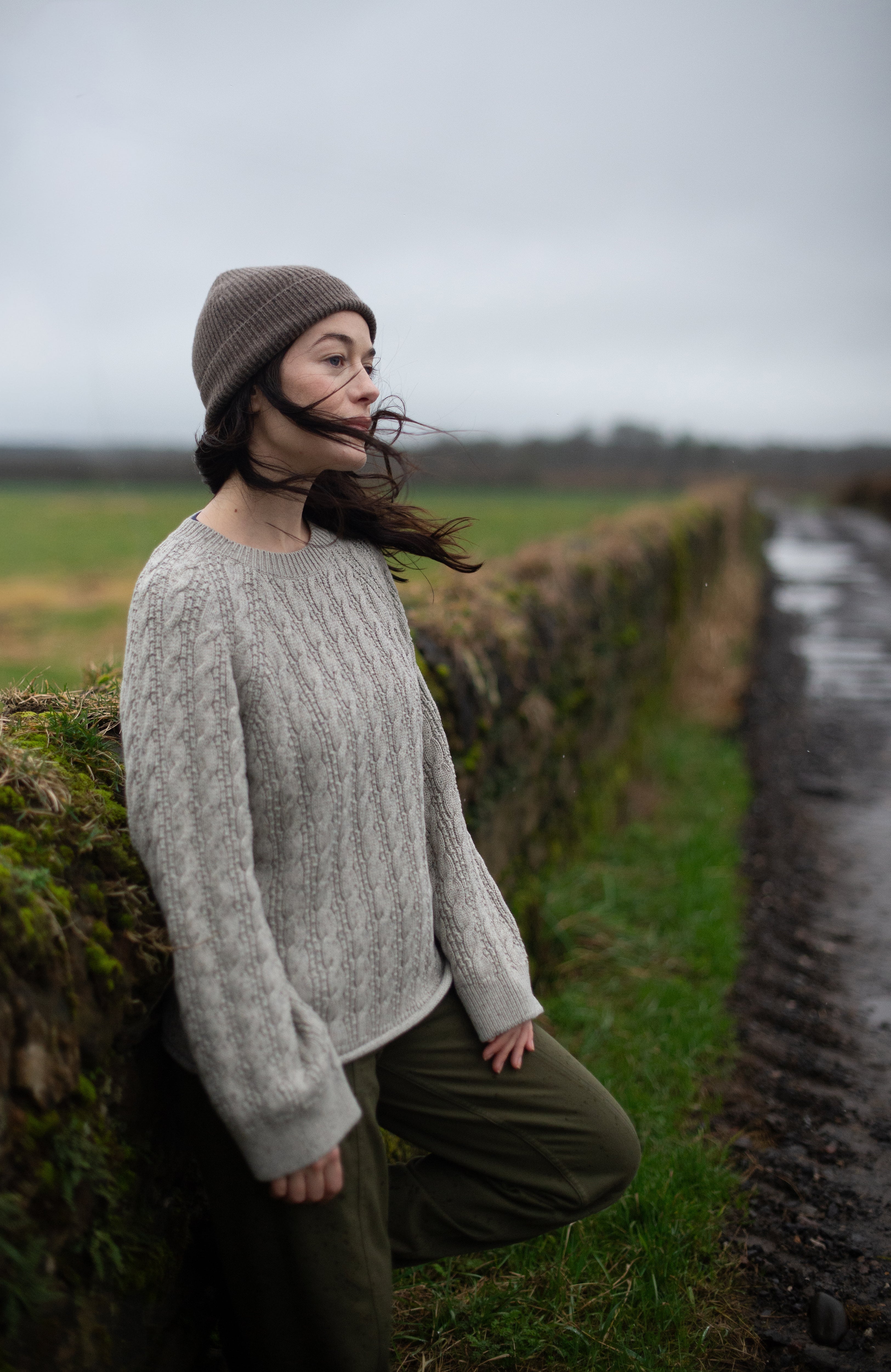 Womens Heavyweight Cotton Textured Cable Jumper