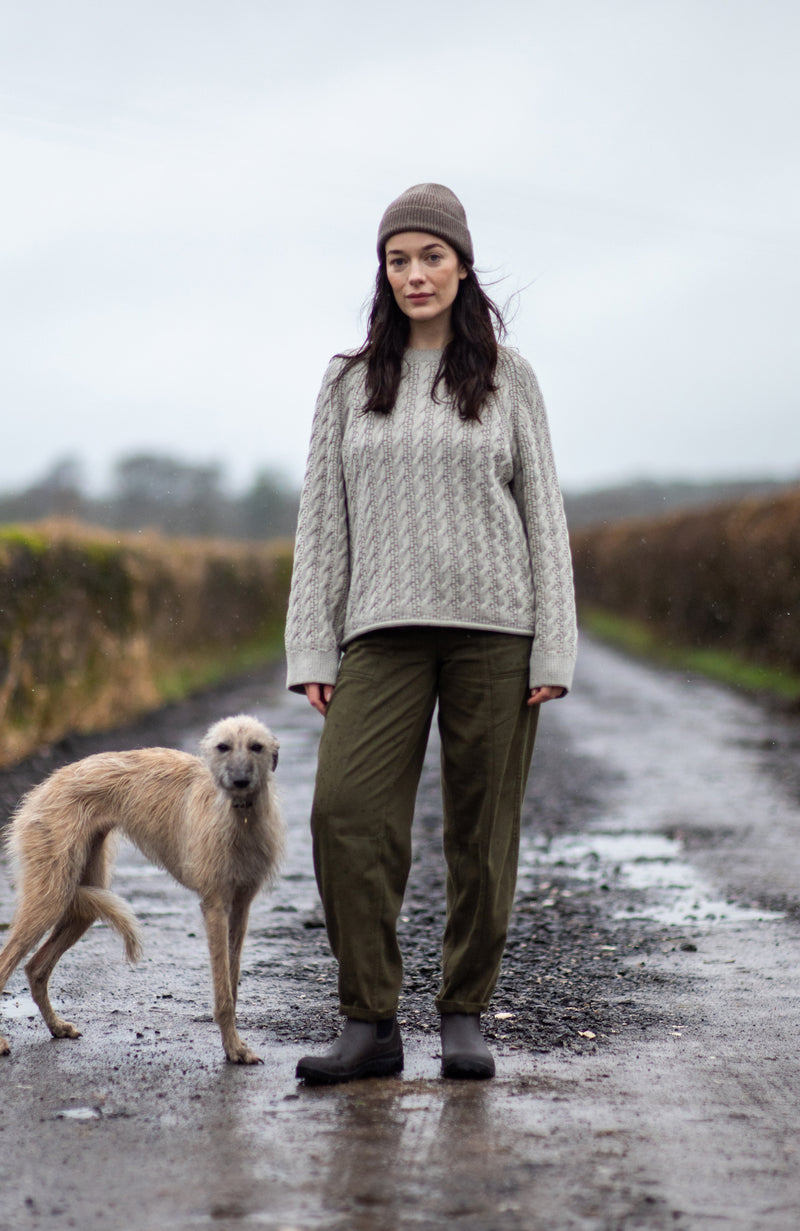 Womens Heavyweight Cotton Textured Cable Jumper