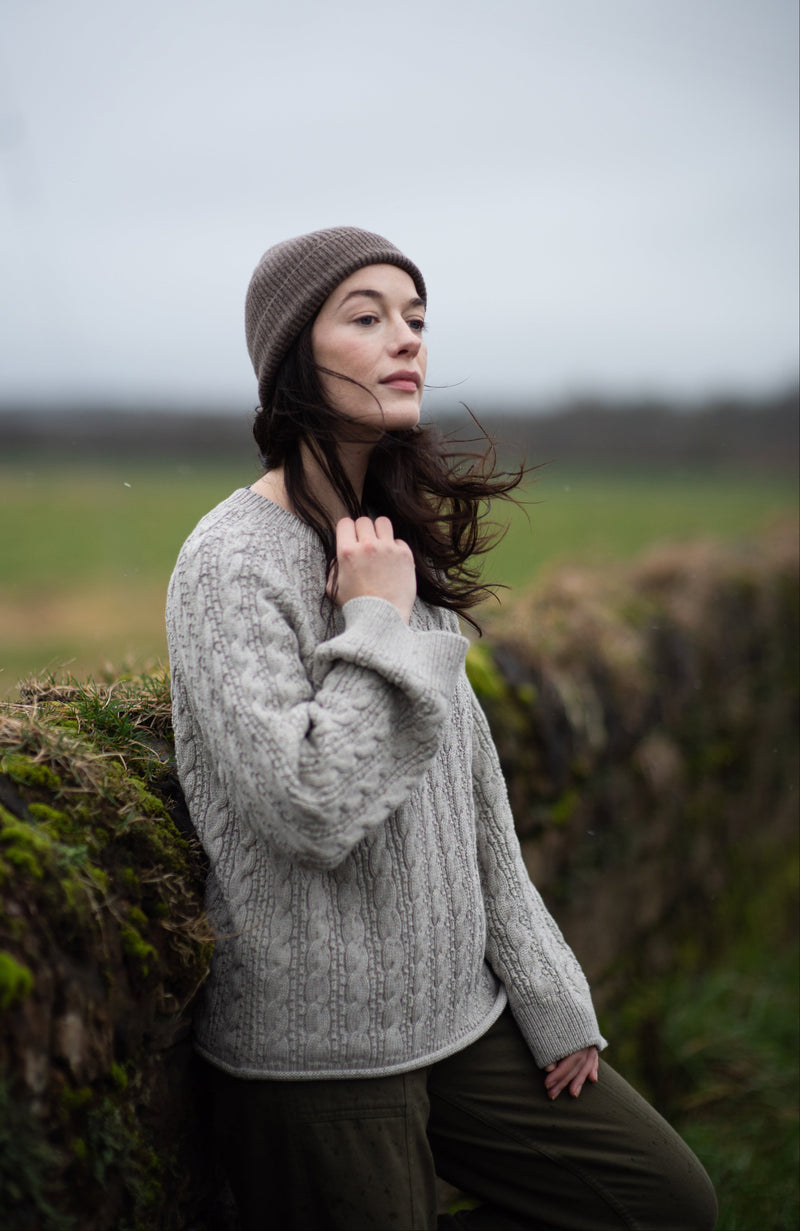 Womens Heavyweight Cotton Textured Cable Jumper