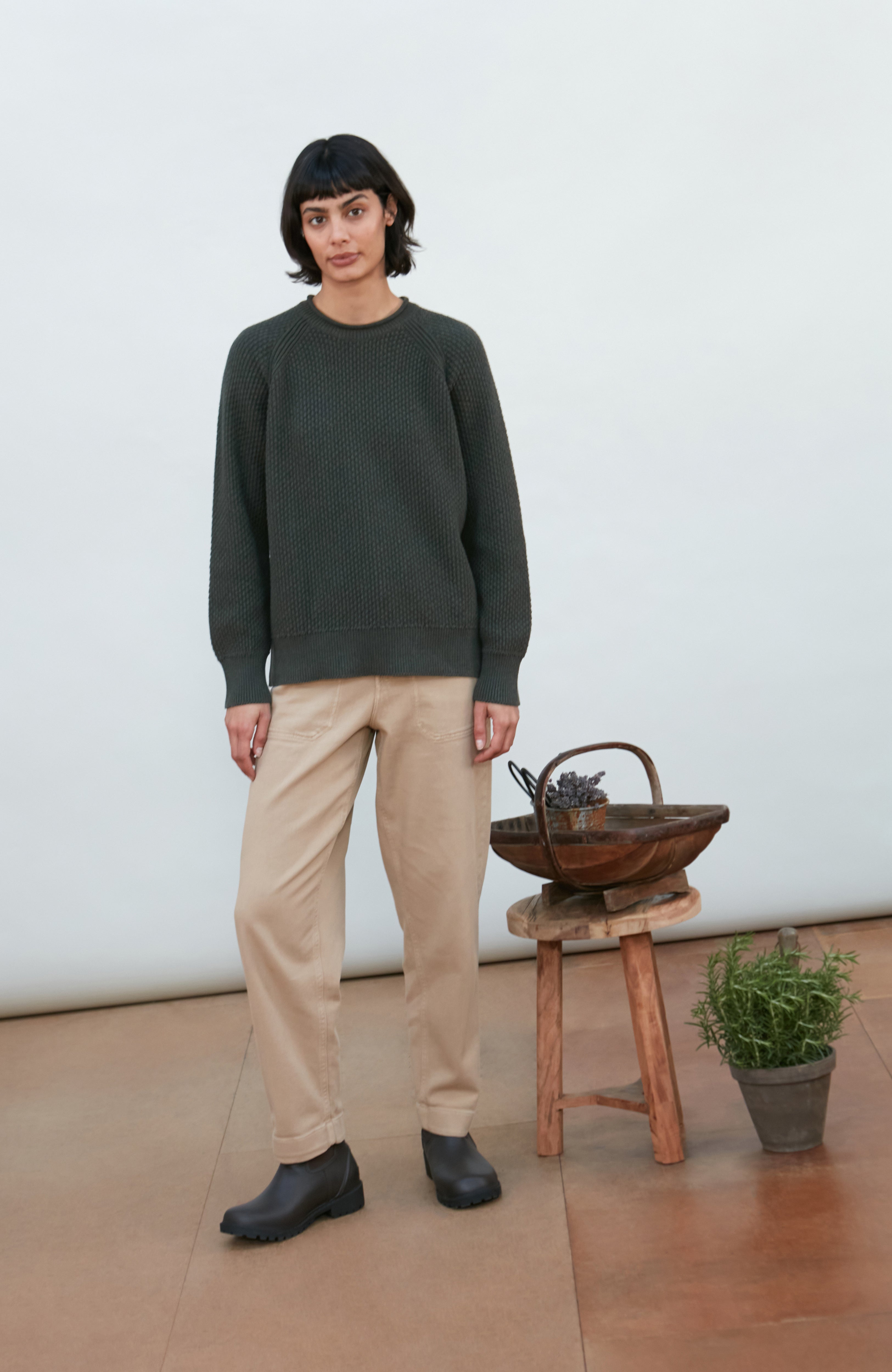 Womens Midweight Cotton Moss Stitch Jumper