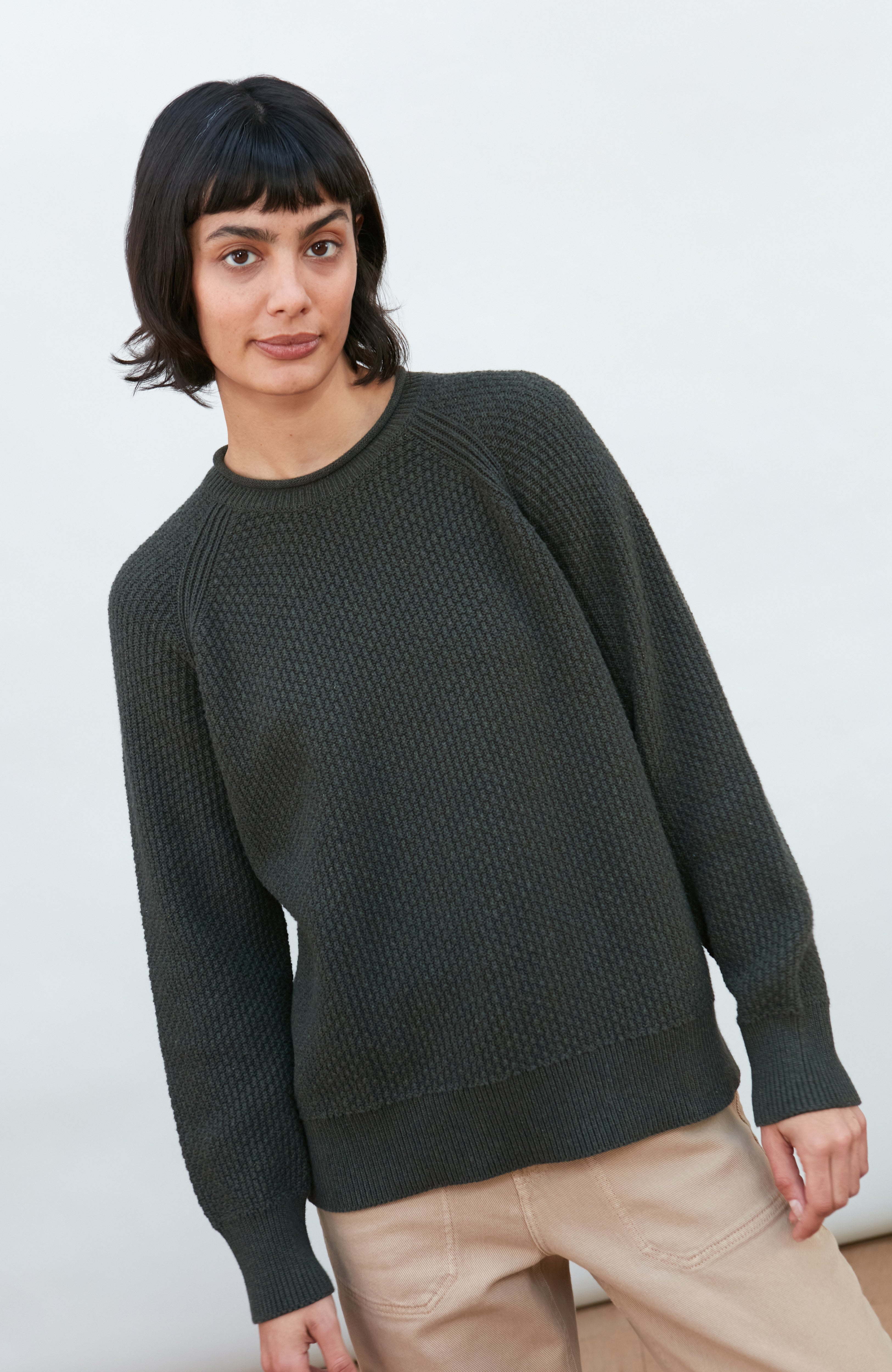 Womens Midweight Cotton Moss Stitch Jumper