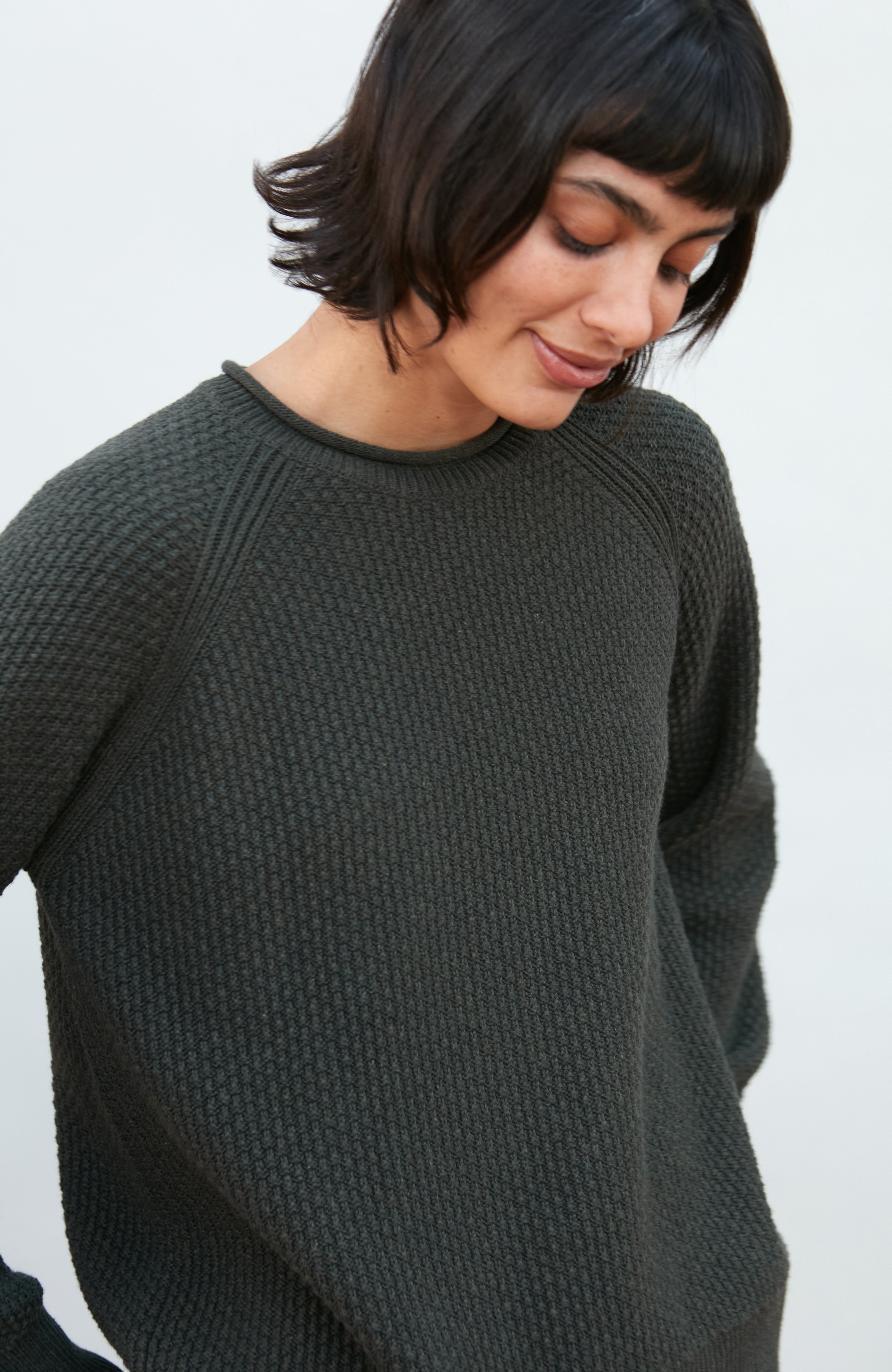 Womens Midweight Cotton Moss Stitch Jumper