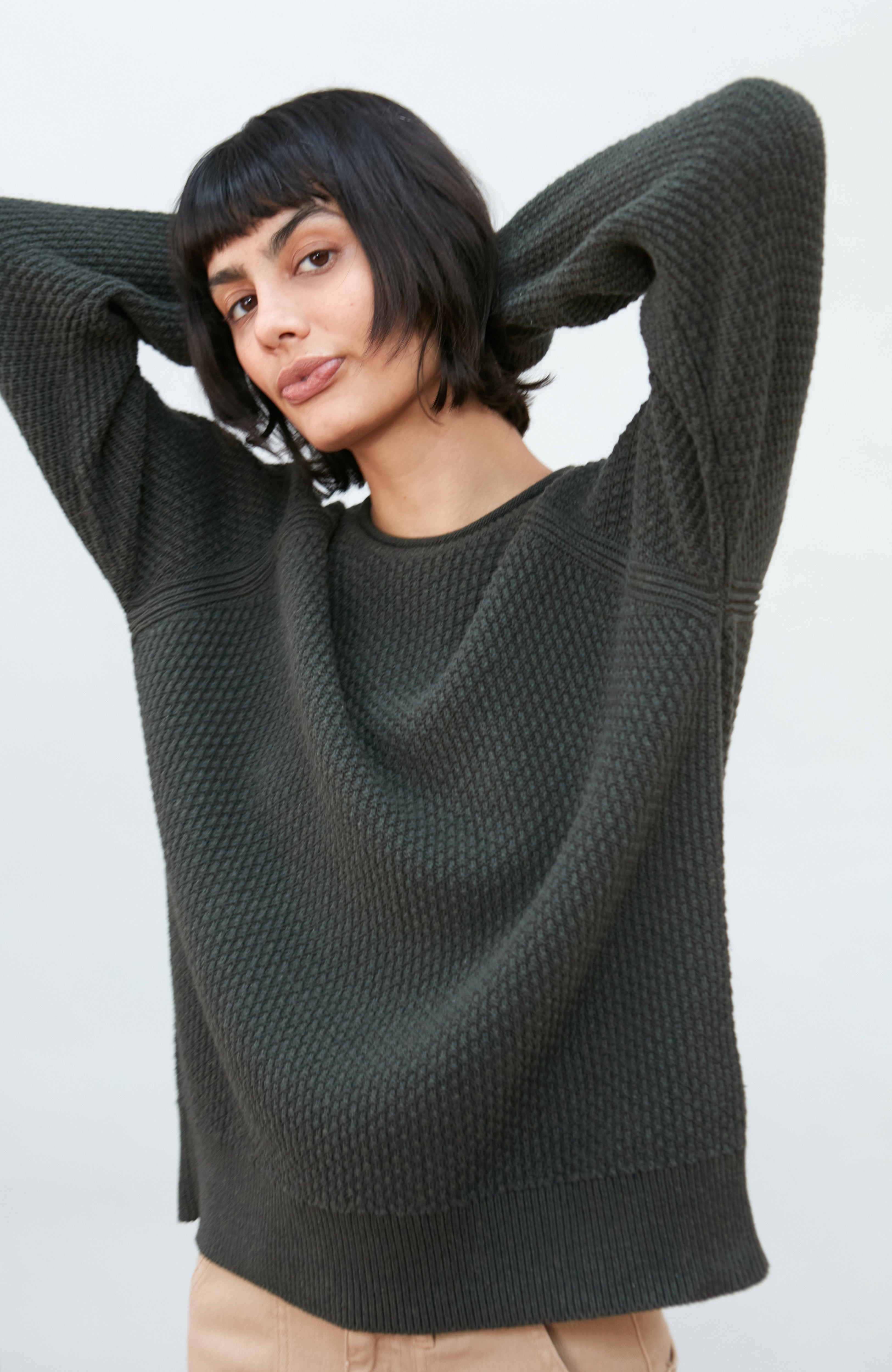 Womens Midweight Cotton Moss Stitch Jumper