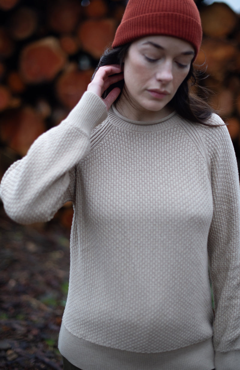 Womens Midweight Cotton Moss Stitch Jumper