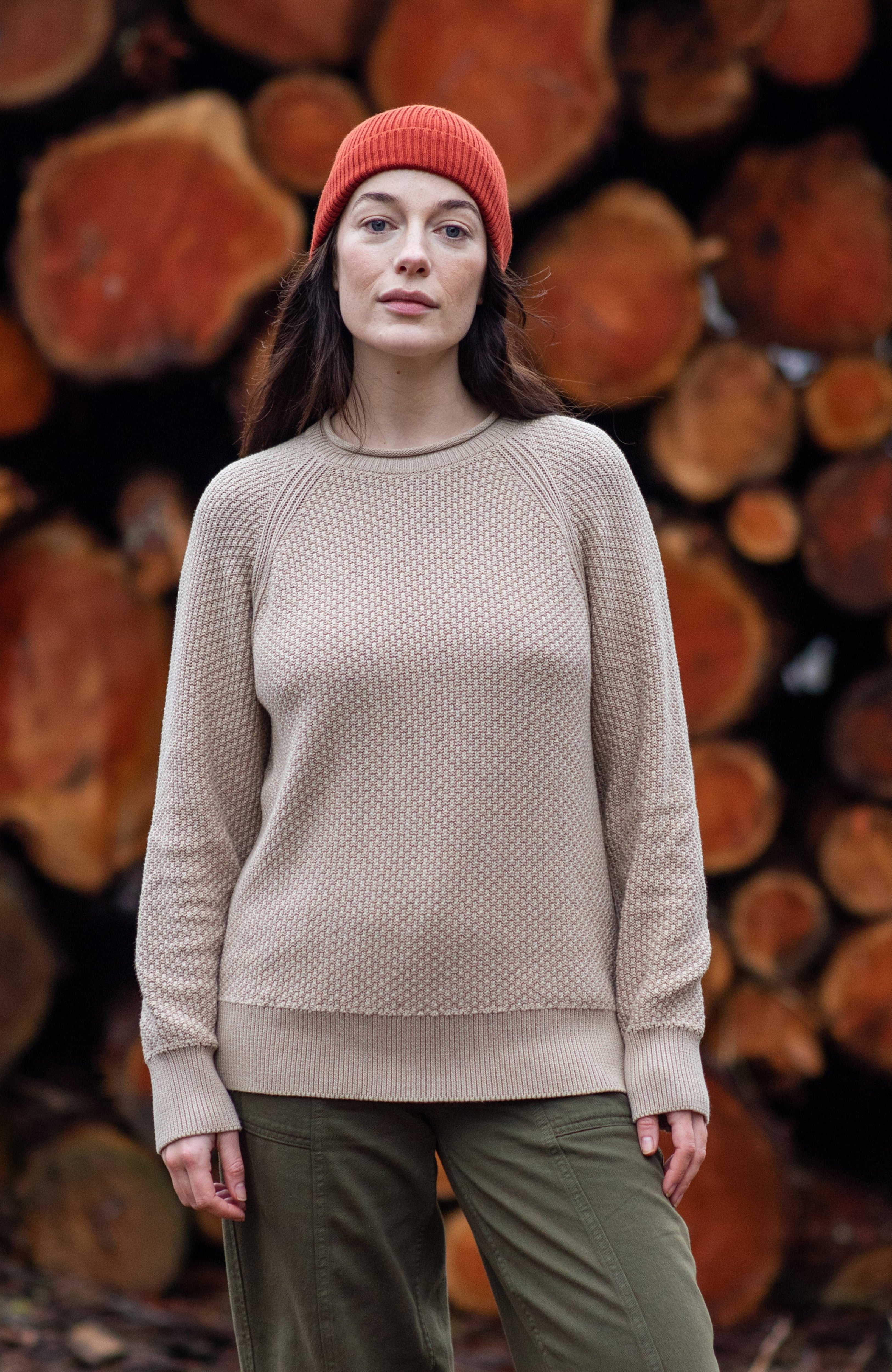 Womens Midweight Cotton Moss Stitch Jumper