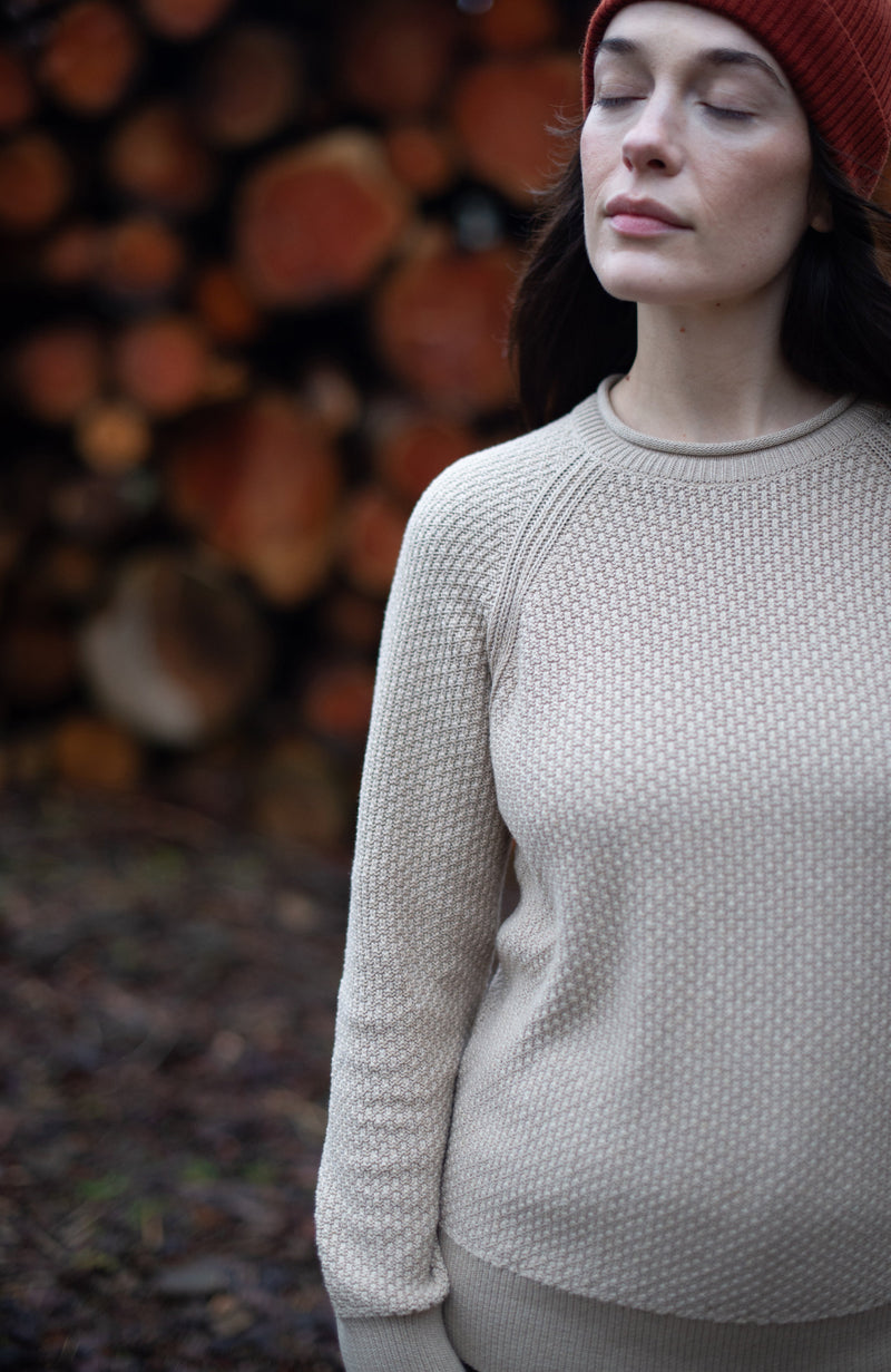 Womens Midweight Cotton Moss Stitch Jumper