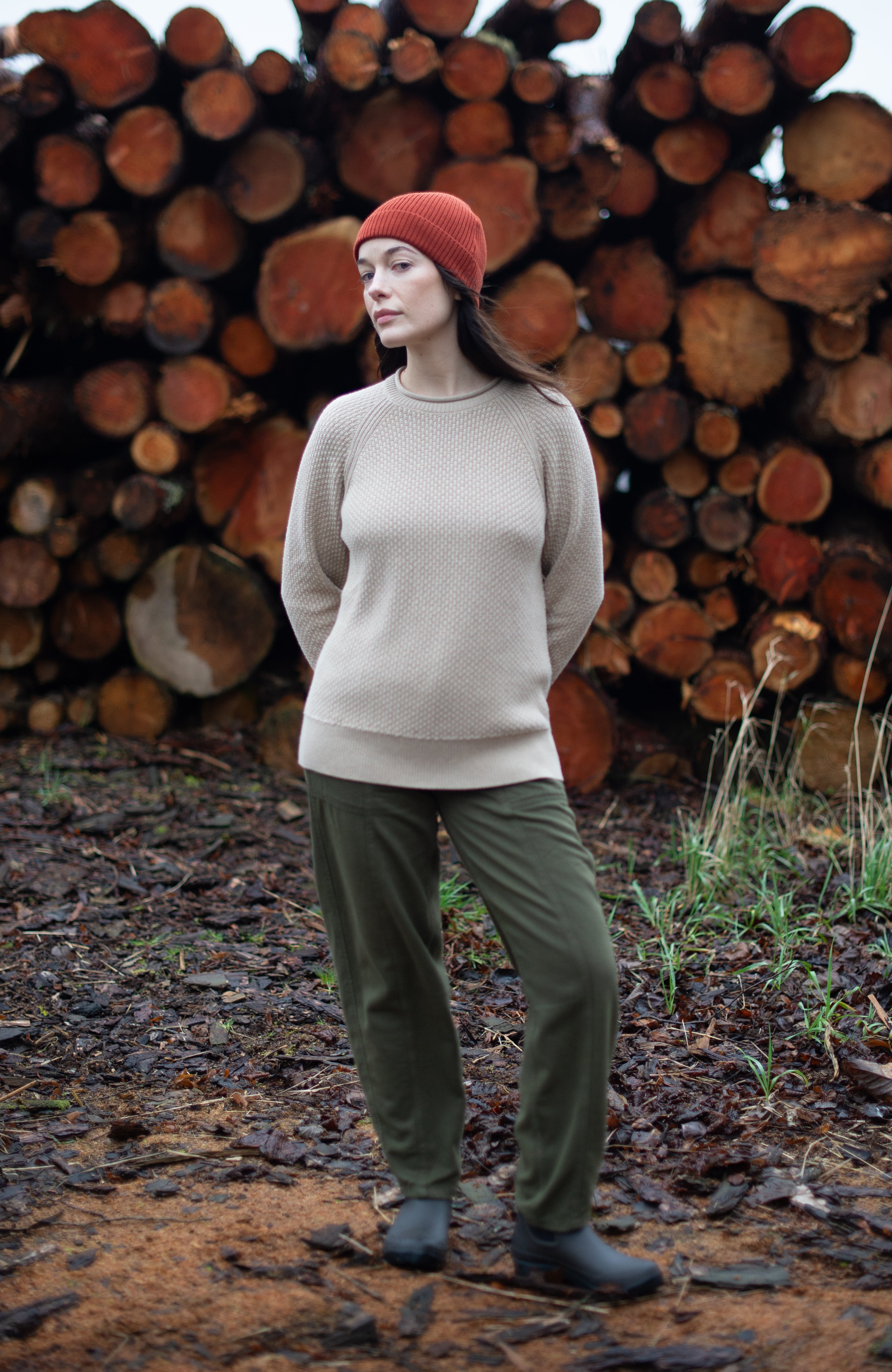 Womens Midweight Cotton Moss Stitch Jumper