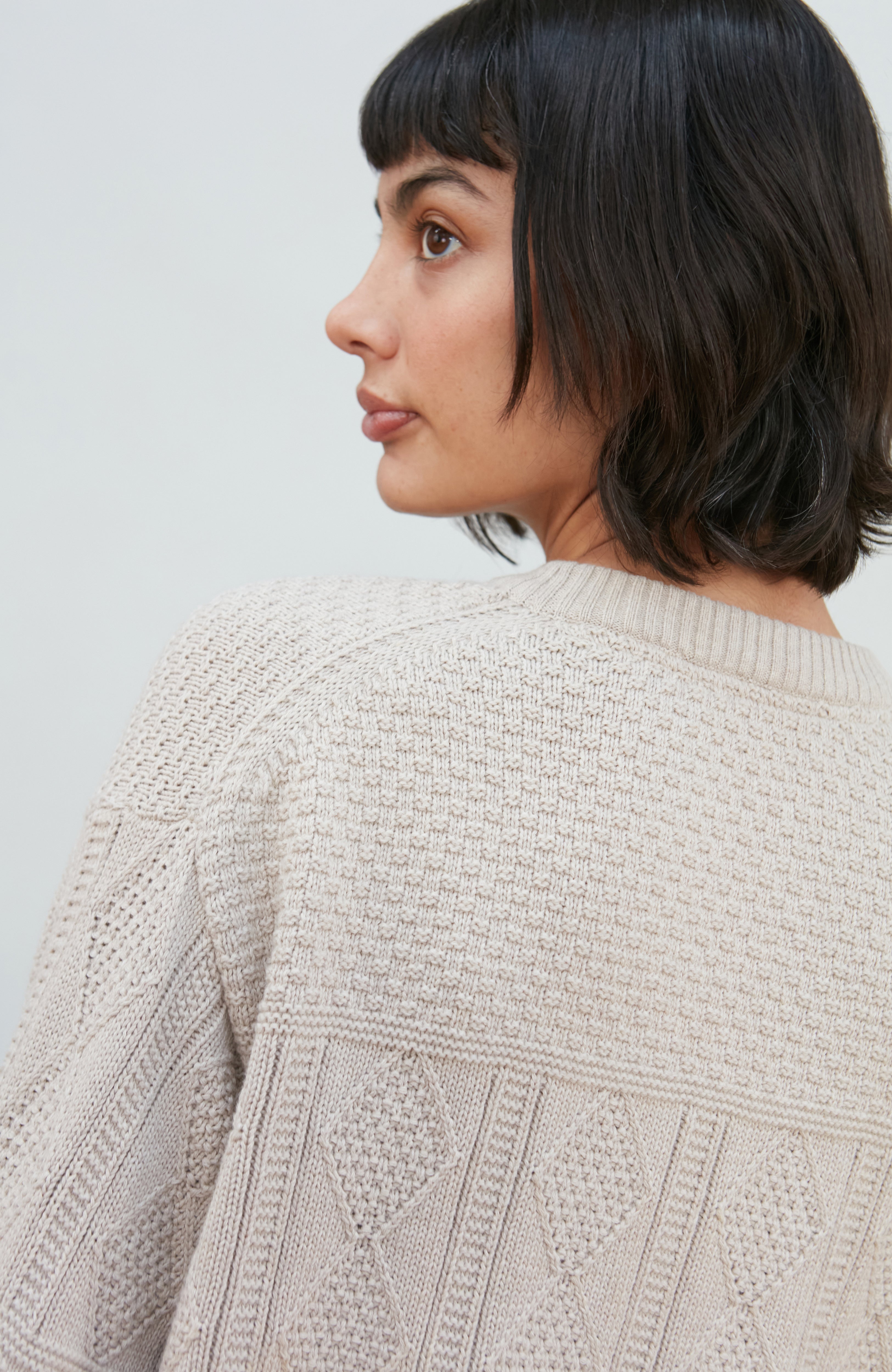 Womens Midweight Cotton Textured Block Jumper