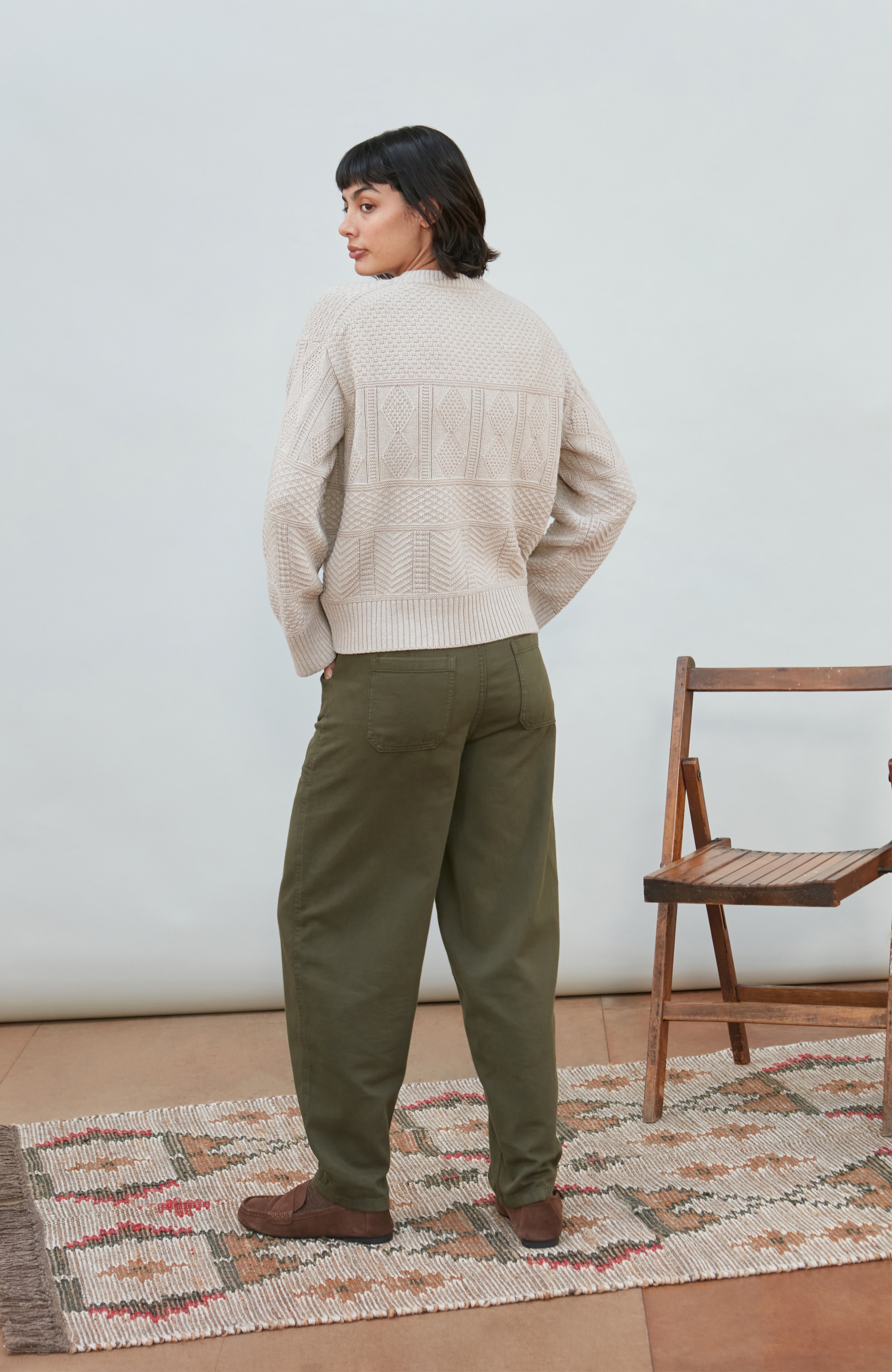 Womens Midweight Cotton Textured Block Jumper