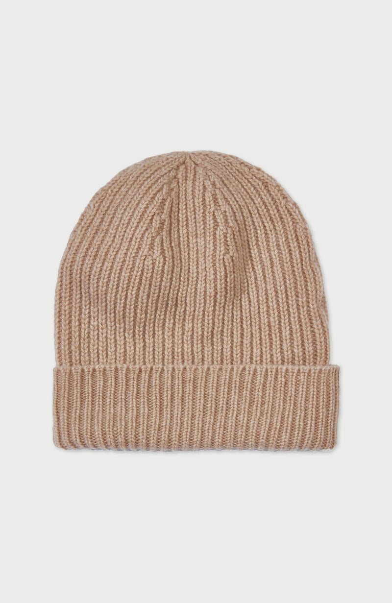 100% Cashmere Ribbed Beanie Hat