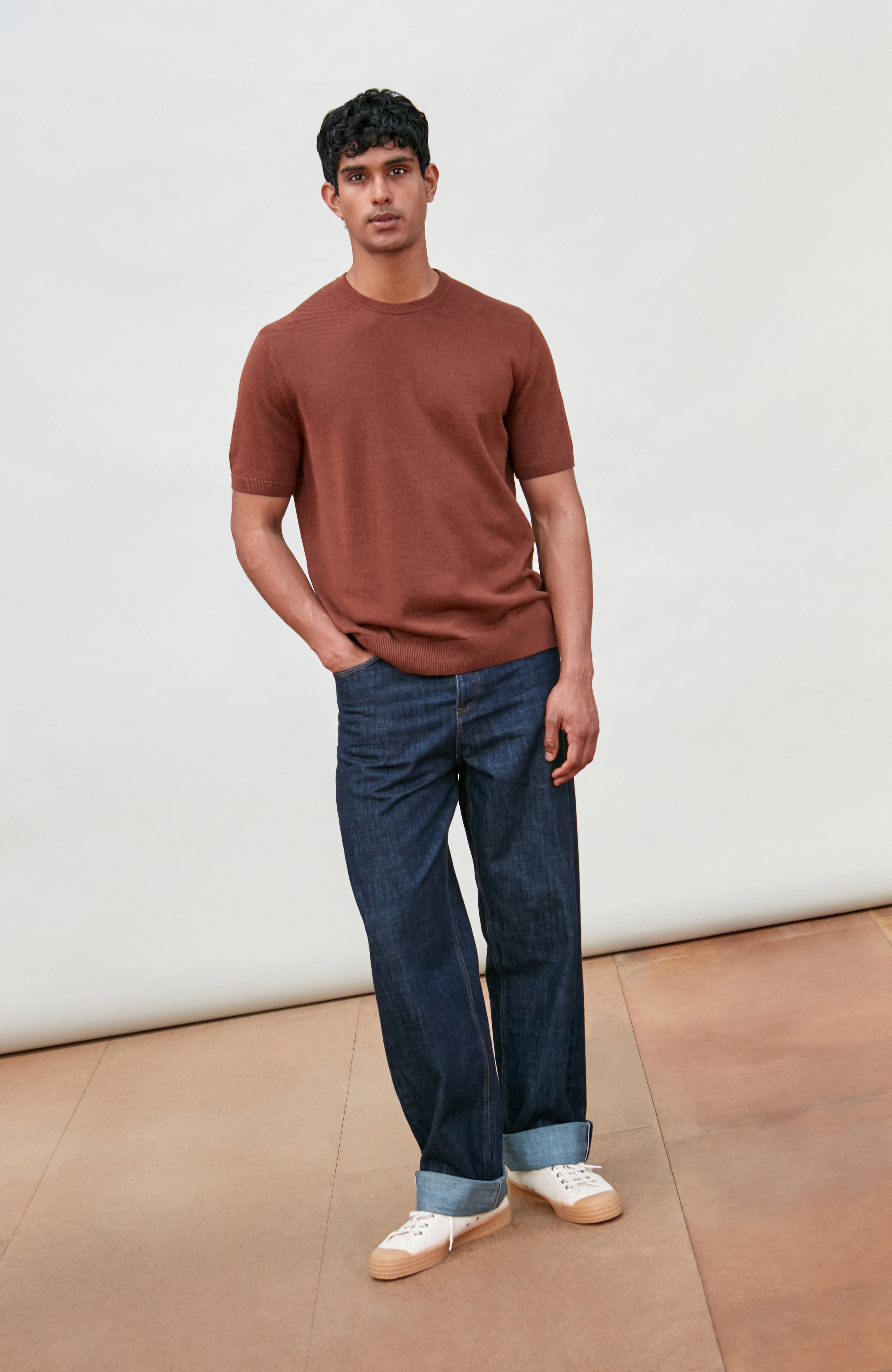 Mens Lightweight Organic Cotton Linen Short Sleeve Jumper