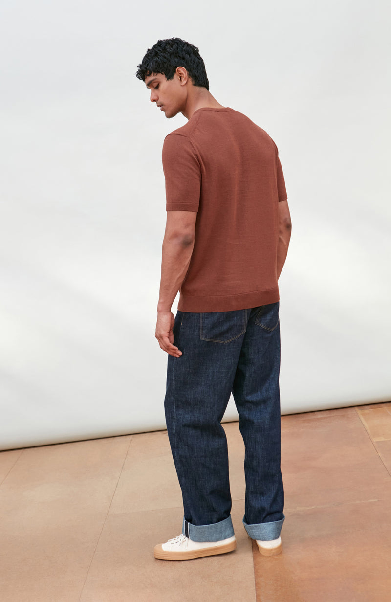 Mens Lightweight Organic Cotton Linen Short Sleeve Jumper
