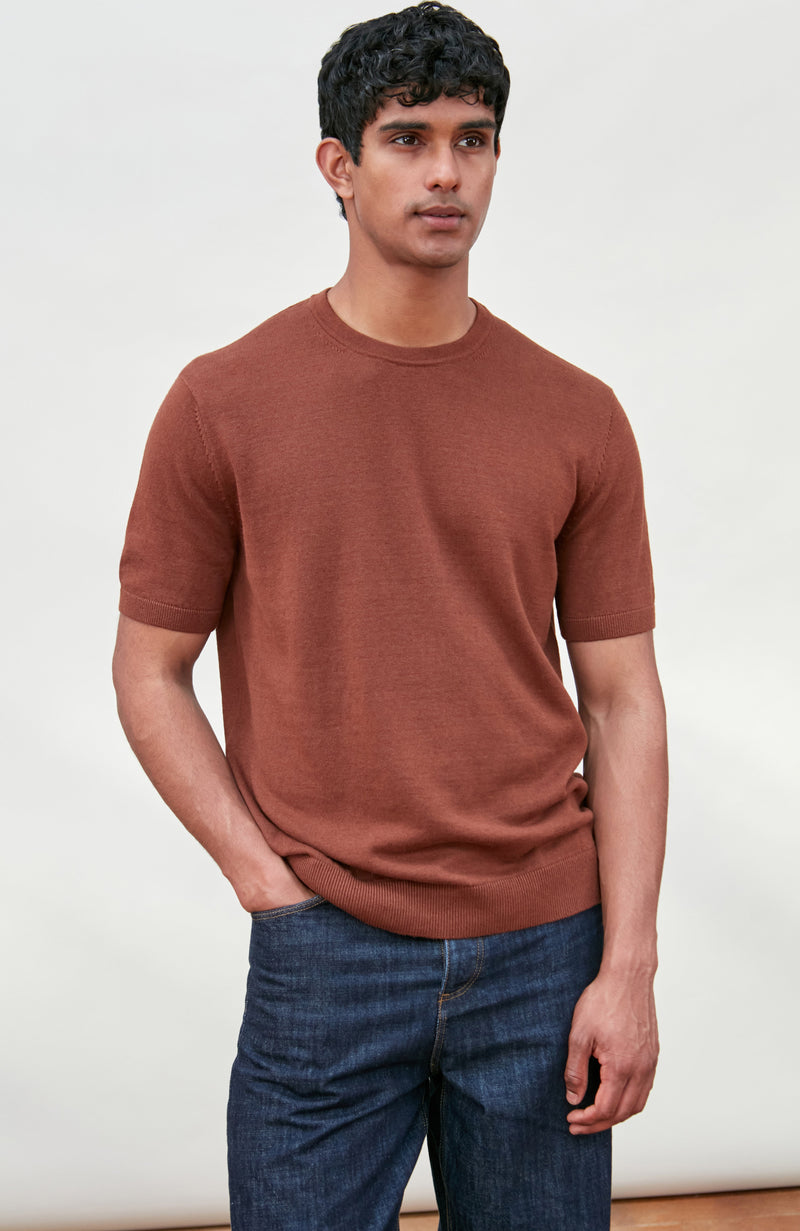 Mens Lightweight Organic Cotton Linen Short Sleeve Jumper