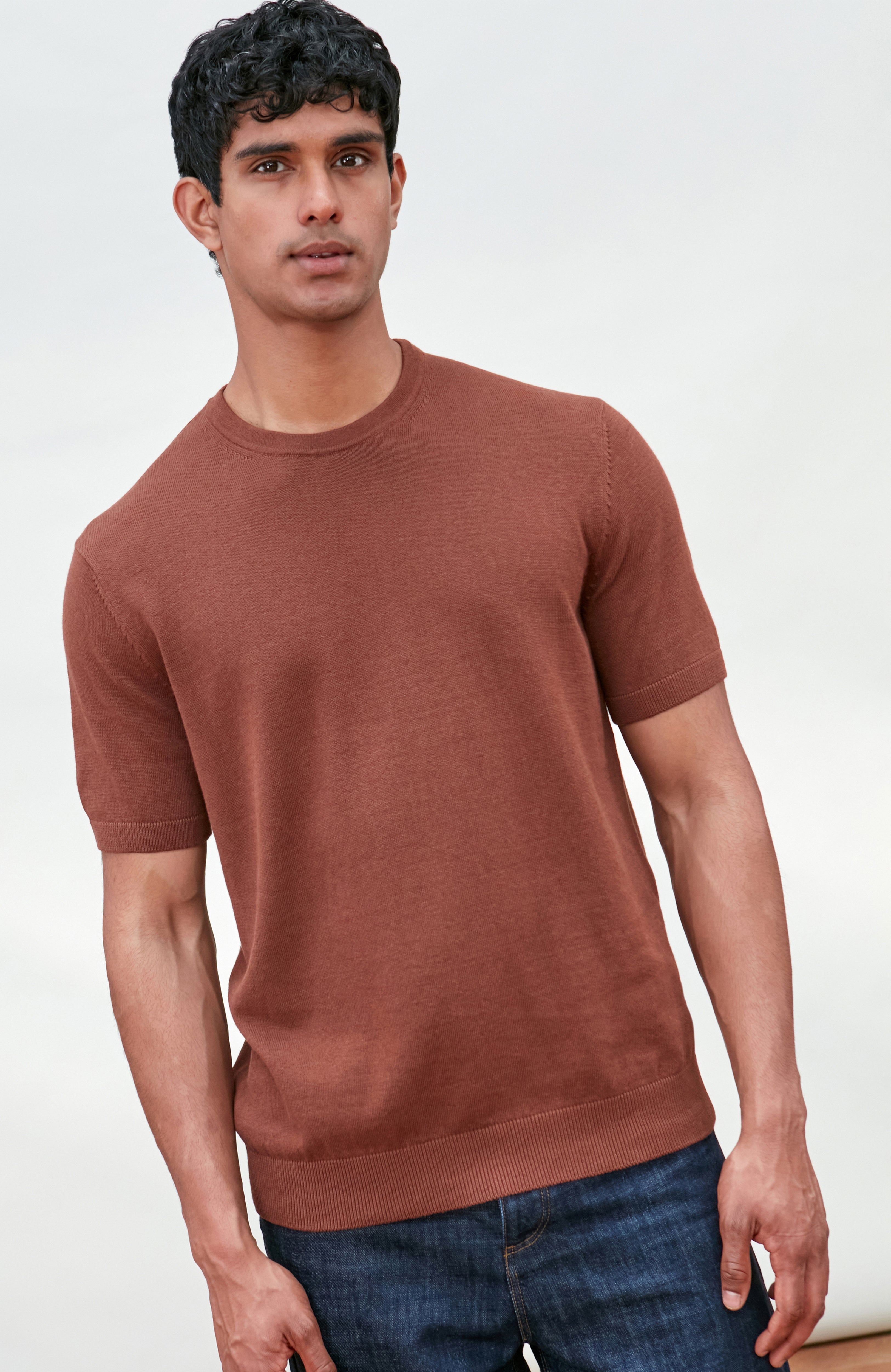 Mens Lightweight Organic Cotton Linen Short Sleeve Jumper