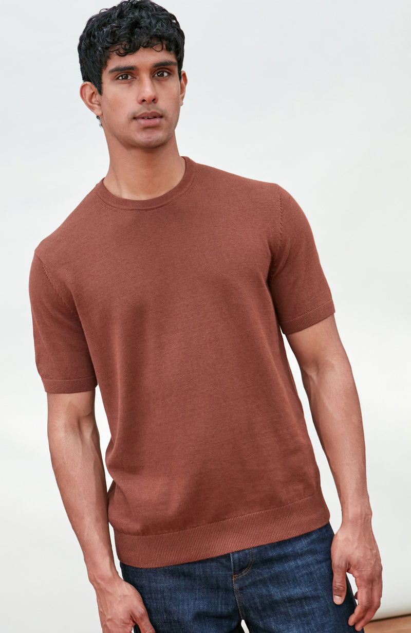 Mens Lightweight Organic Cotton Linen Short Sleeve Jumper