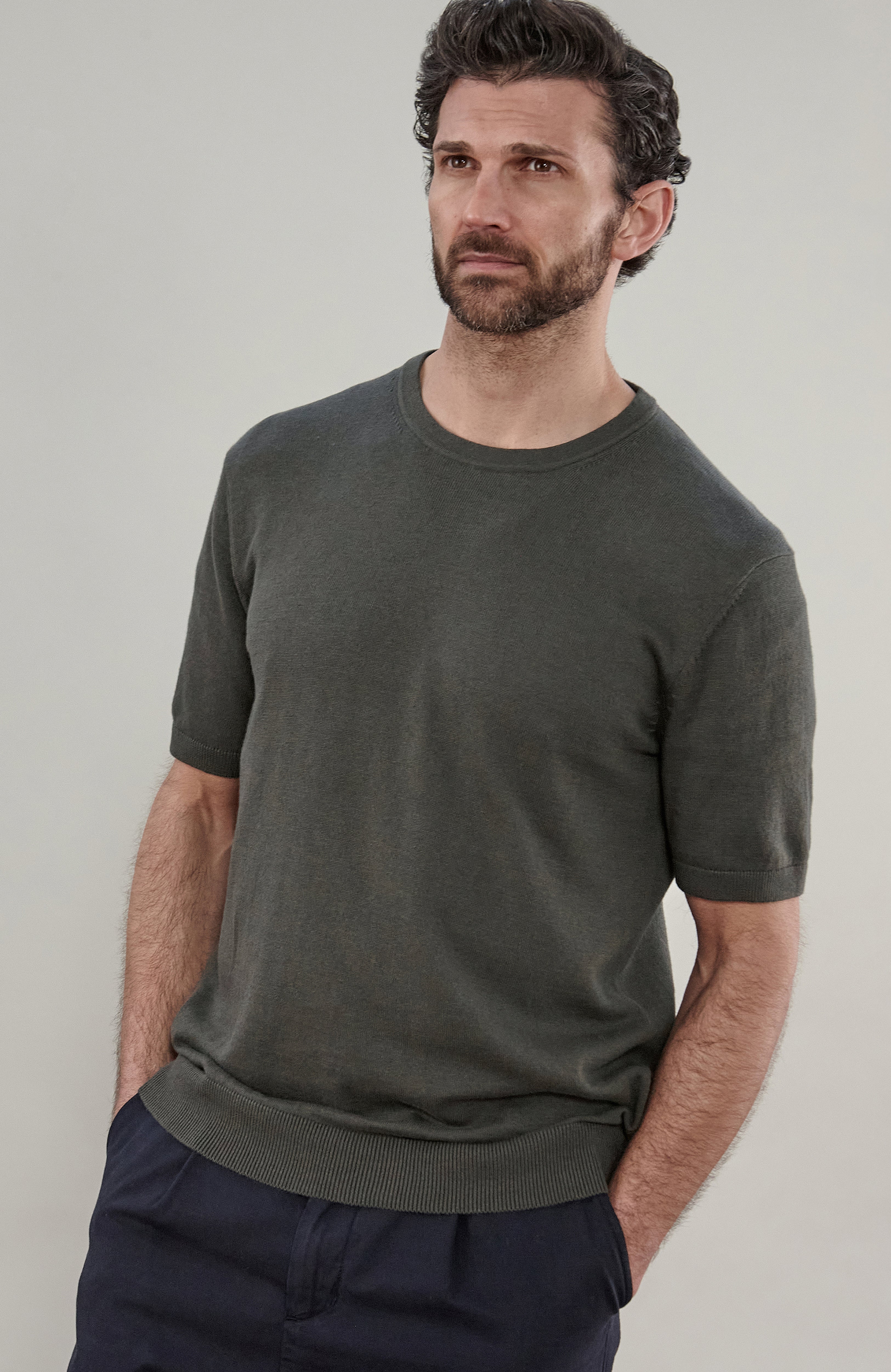 Mens Lightweight Organic Cotton Linen Short Sleeve Jumper