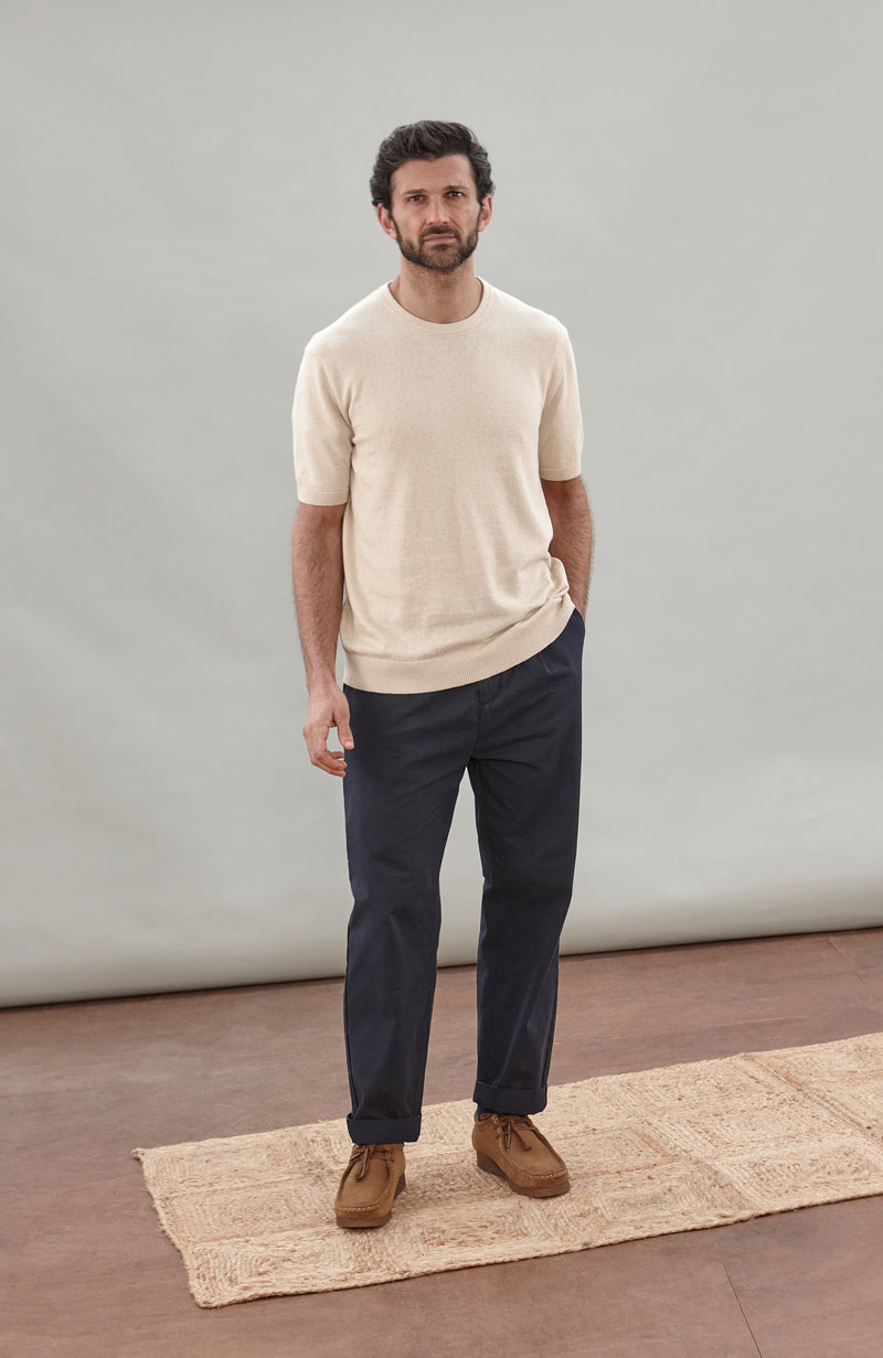 Mens Lightweight Organic Cotton Linen Short Sleeve Jumper