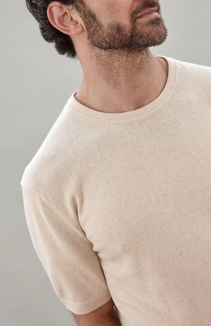 Mens Lightweight Organic Cotton Linen Short Sleeve Jumper