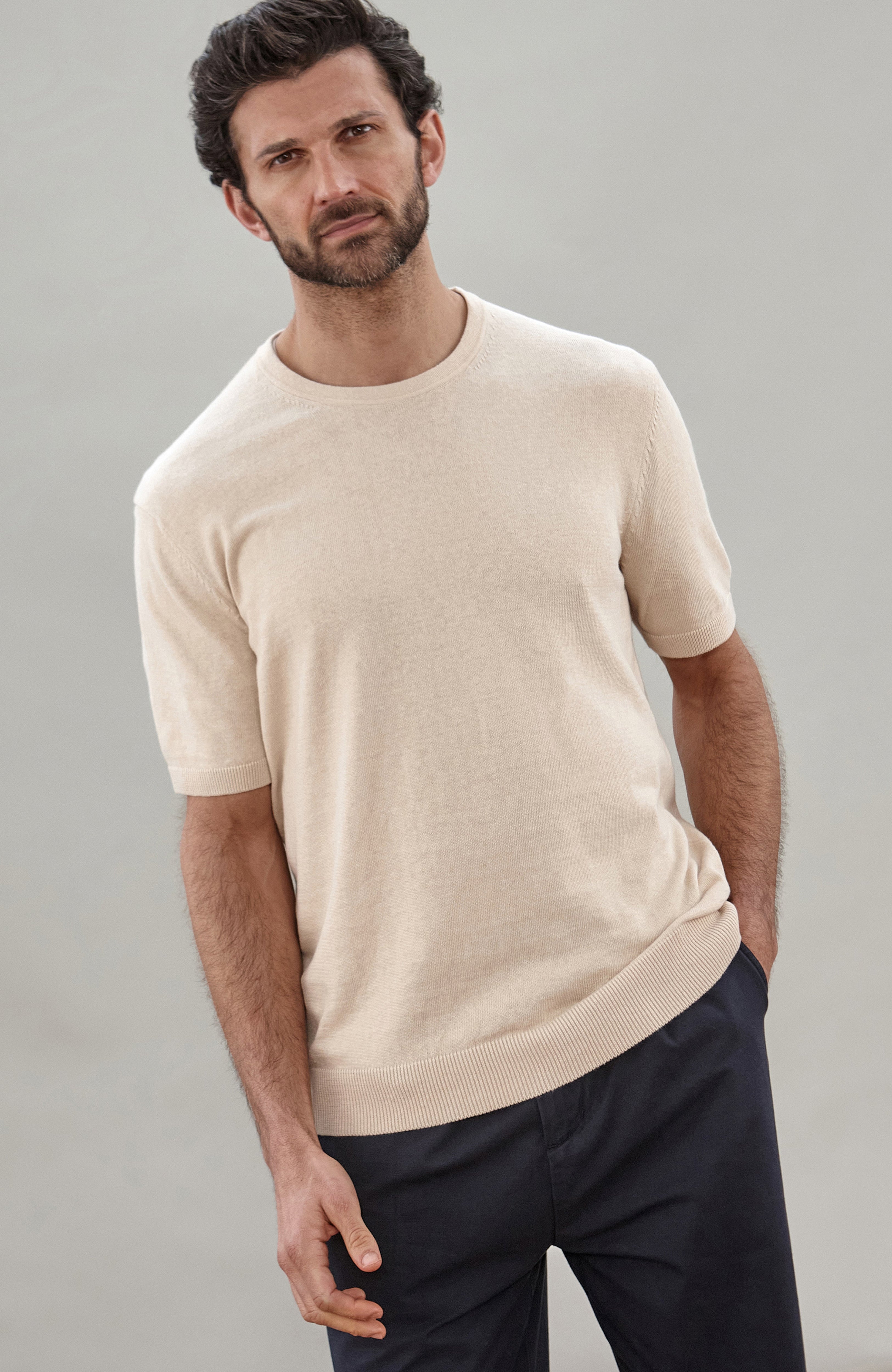 Mens Lightweight Organic Cotton Linen Short Sleeve Jumper