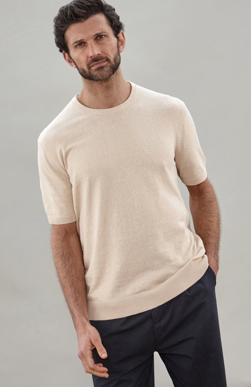 Mens Lightweight Organic Cotton Linen Short Sleeve Jumper