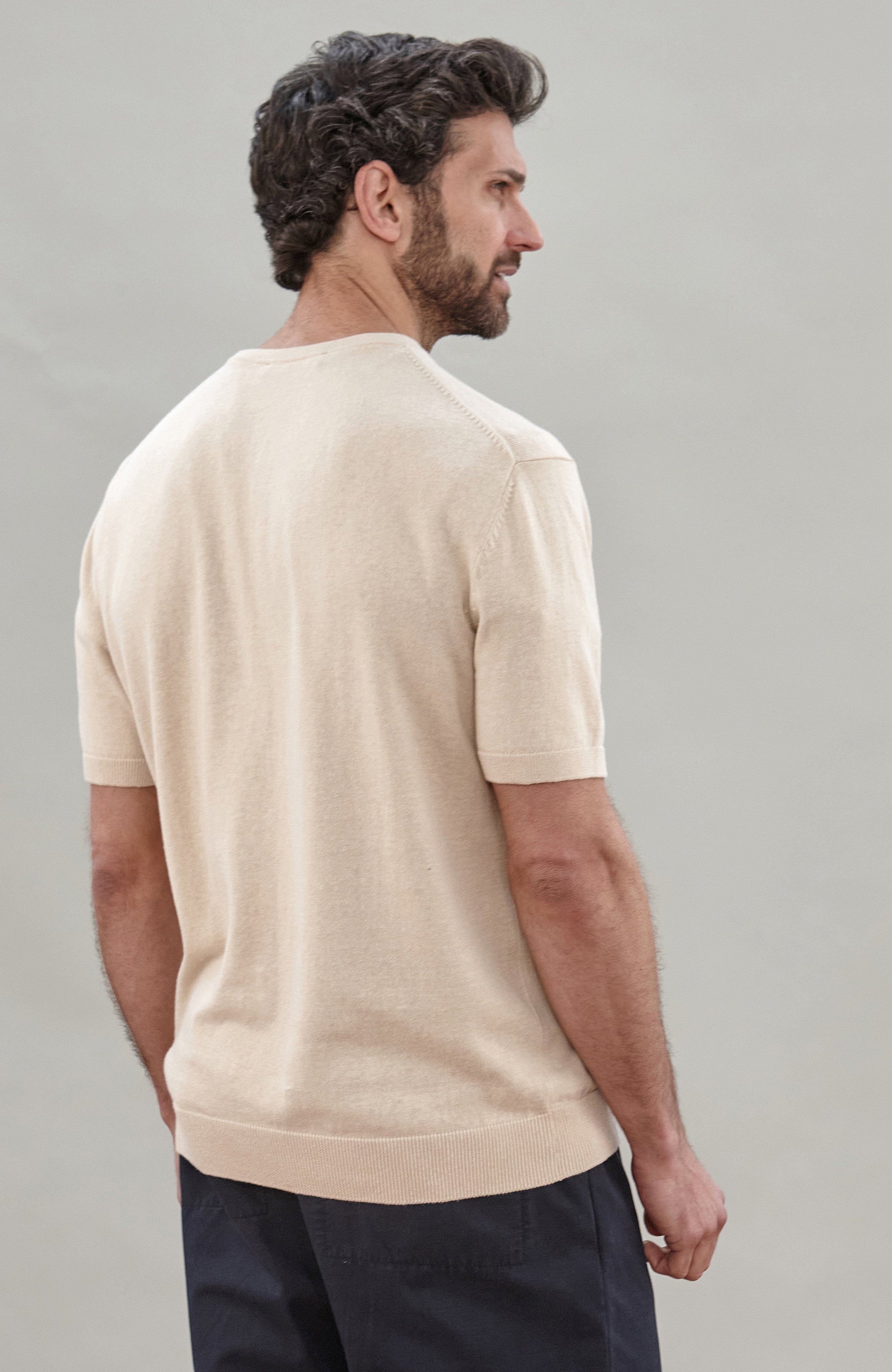 Mens Lightweight Organic Cotton Linen Short Sleeve Jumper