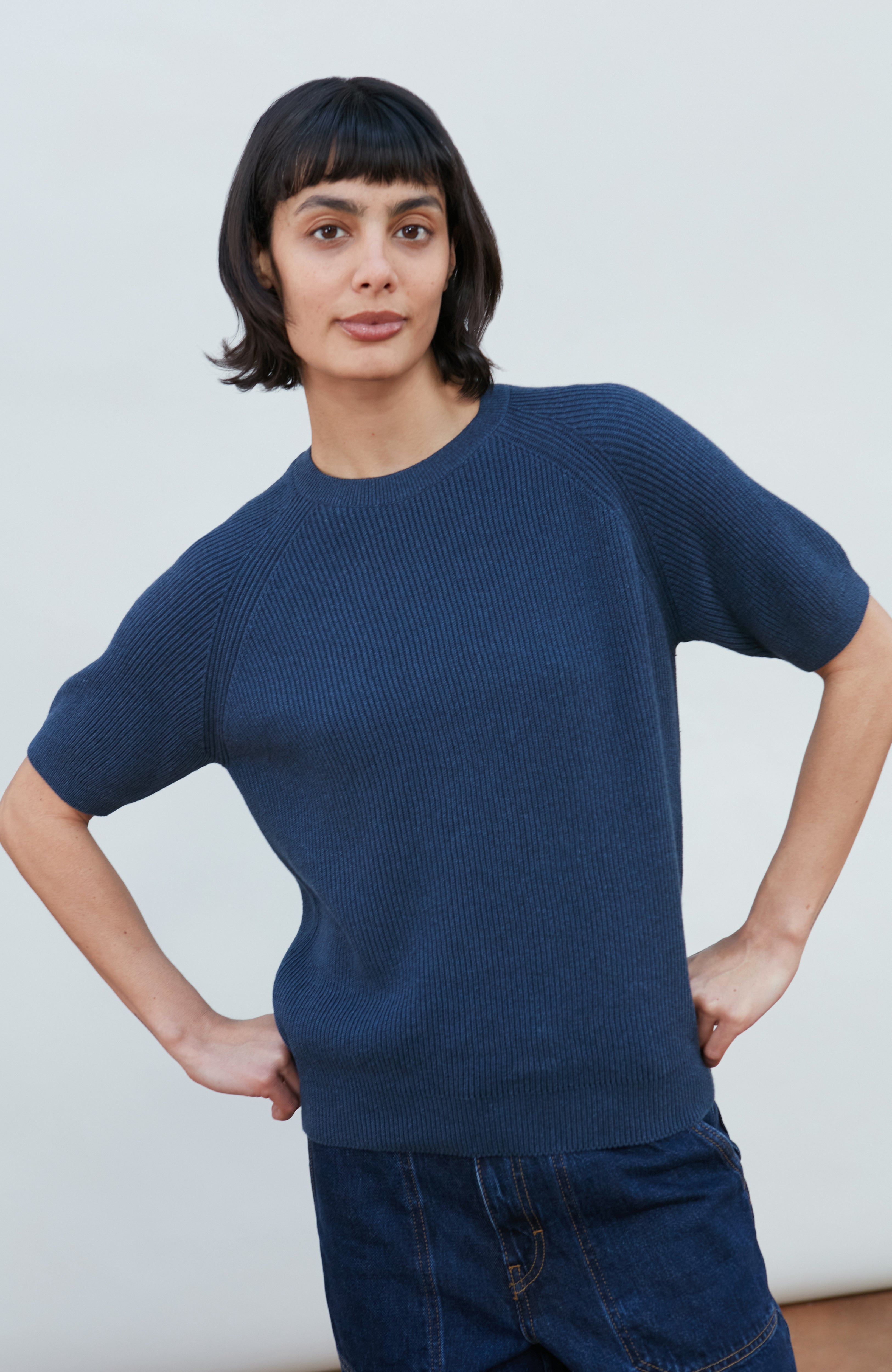 Womens Lightweight Cotton Rib Stripe Top