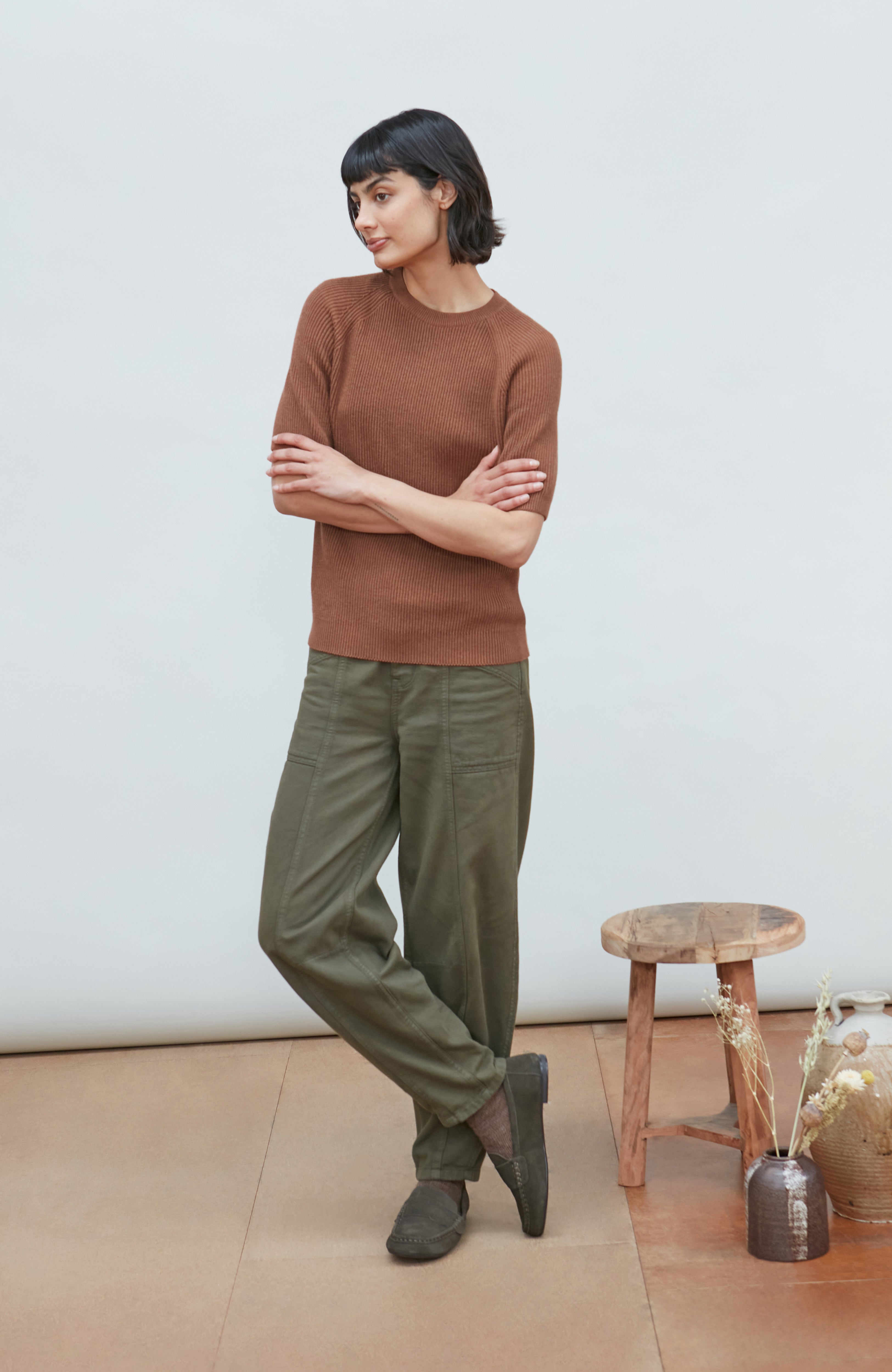 Womens Lightweight Cotton Rib Stripe Top