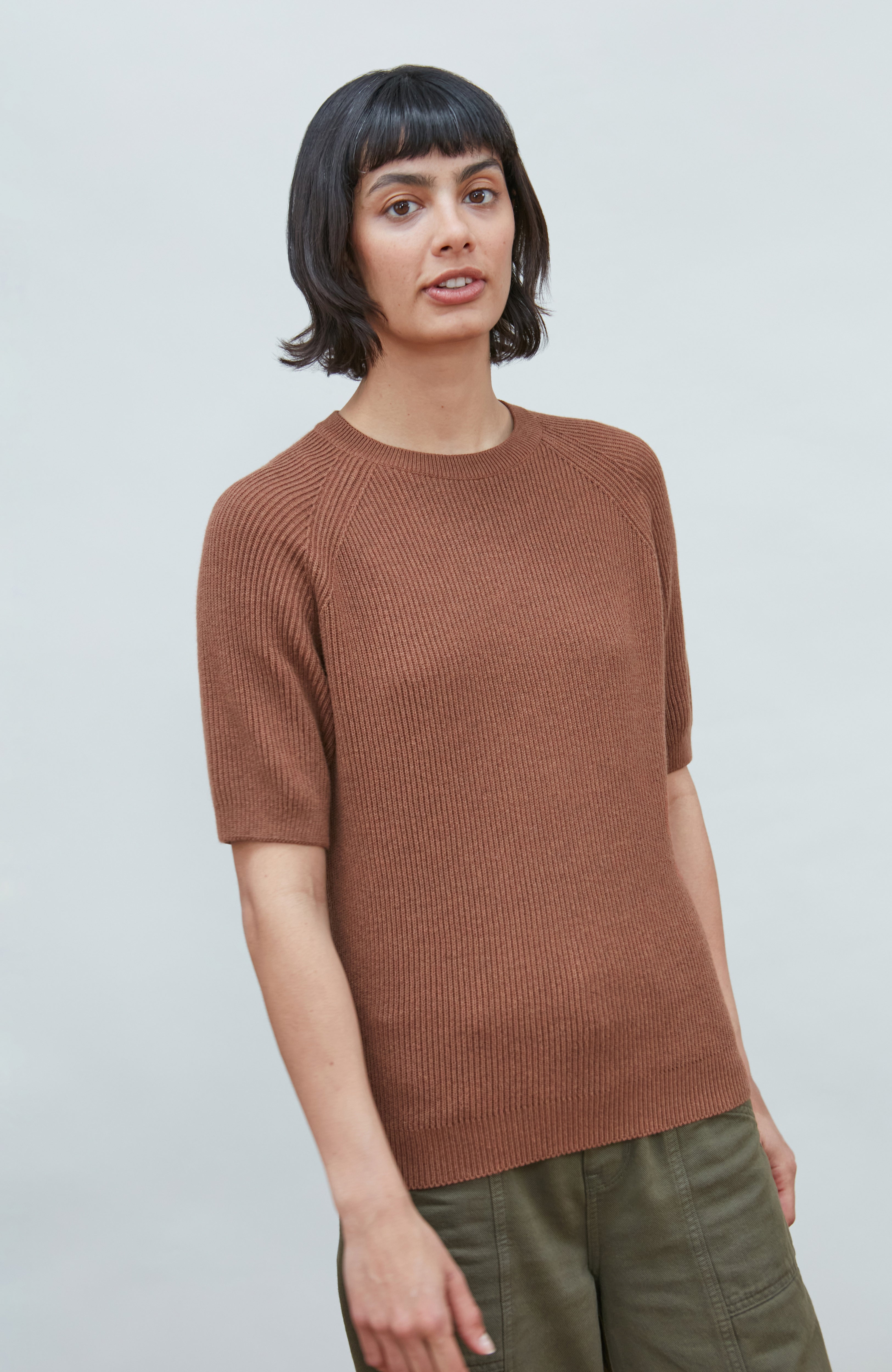 Womens Lightweight Cotton Rib Stripe Top