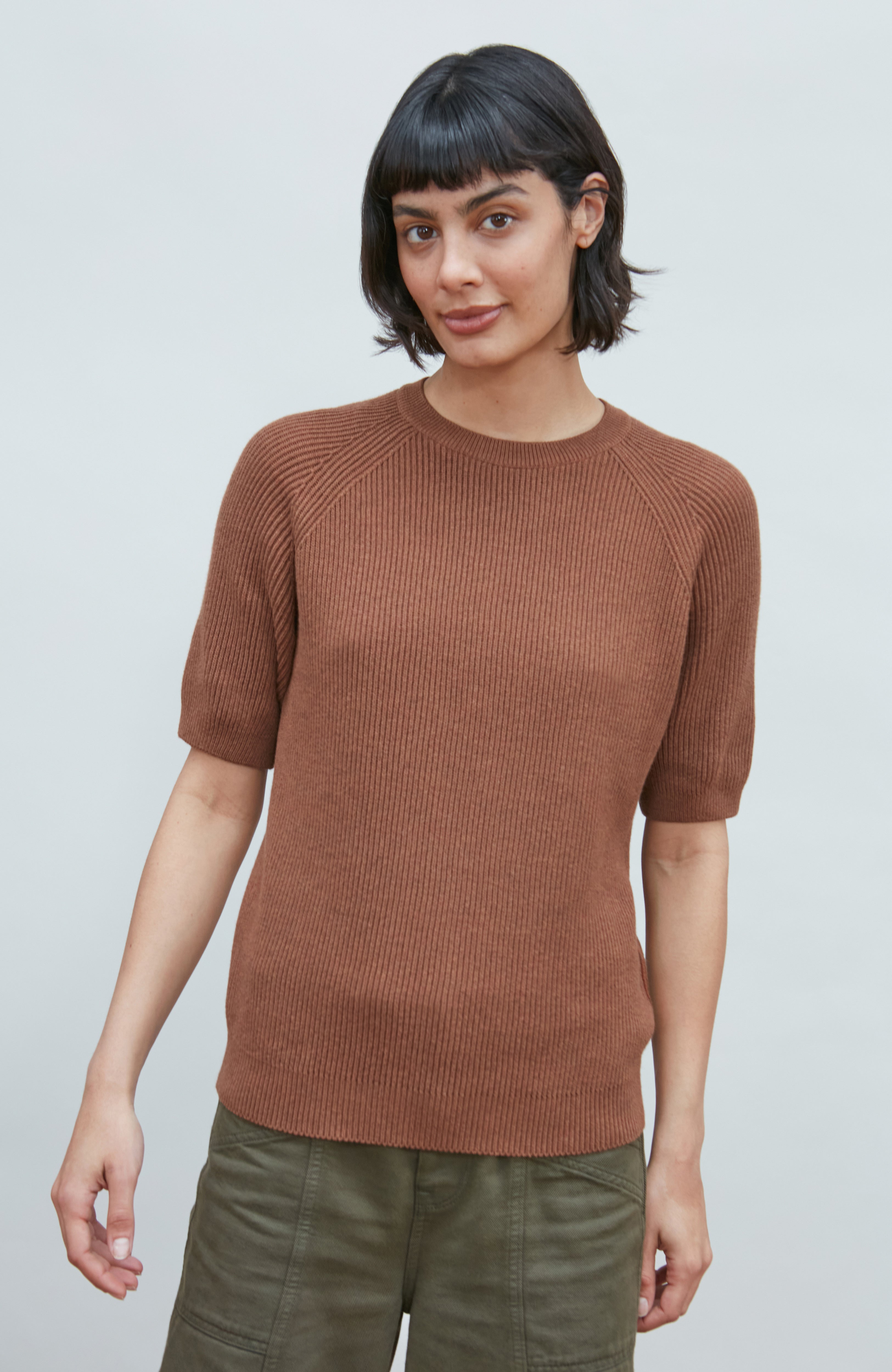 Womens Lightweight Cotton Rib Stripe Top