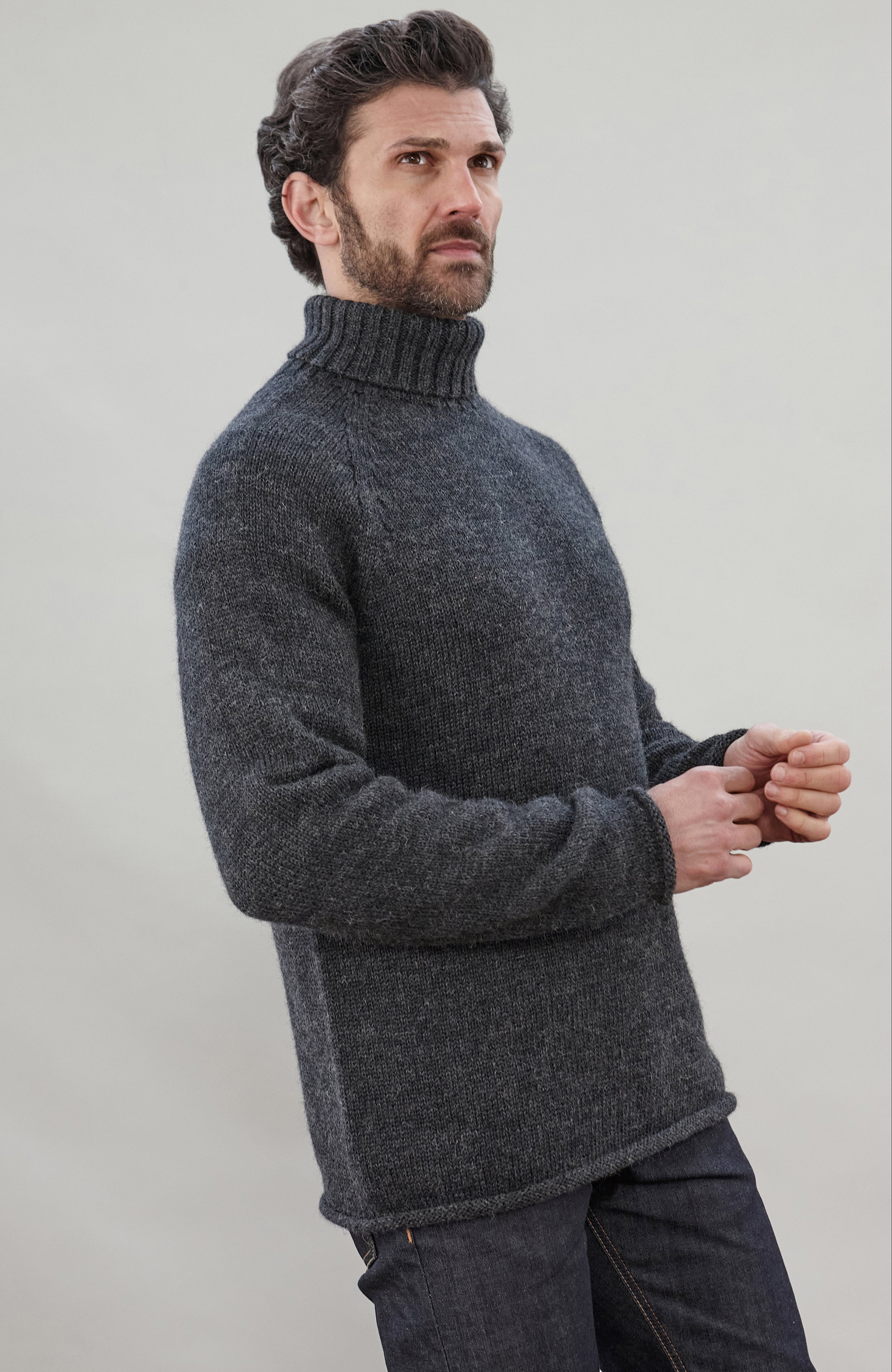 Mens British Wool Fishermans Roll Neck Jumper