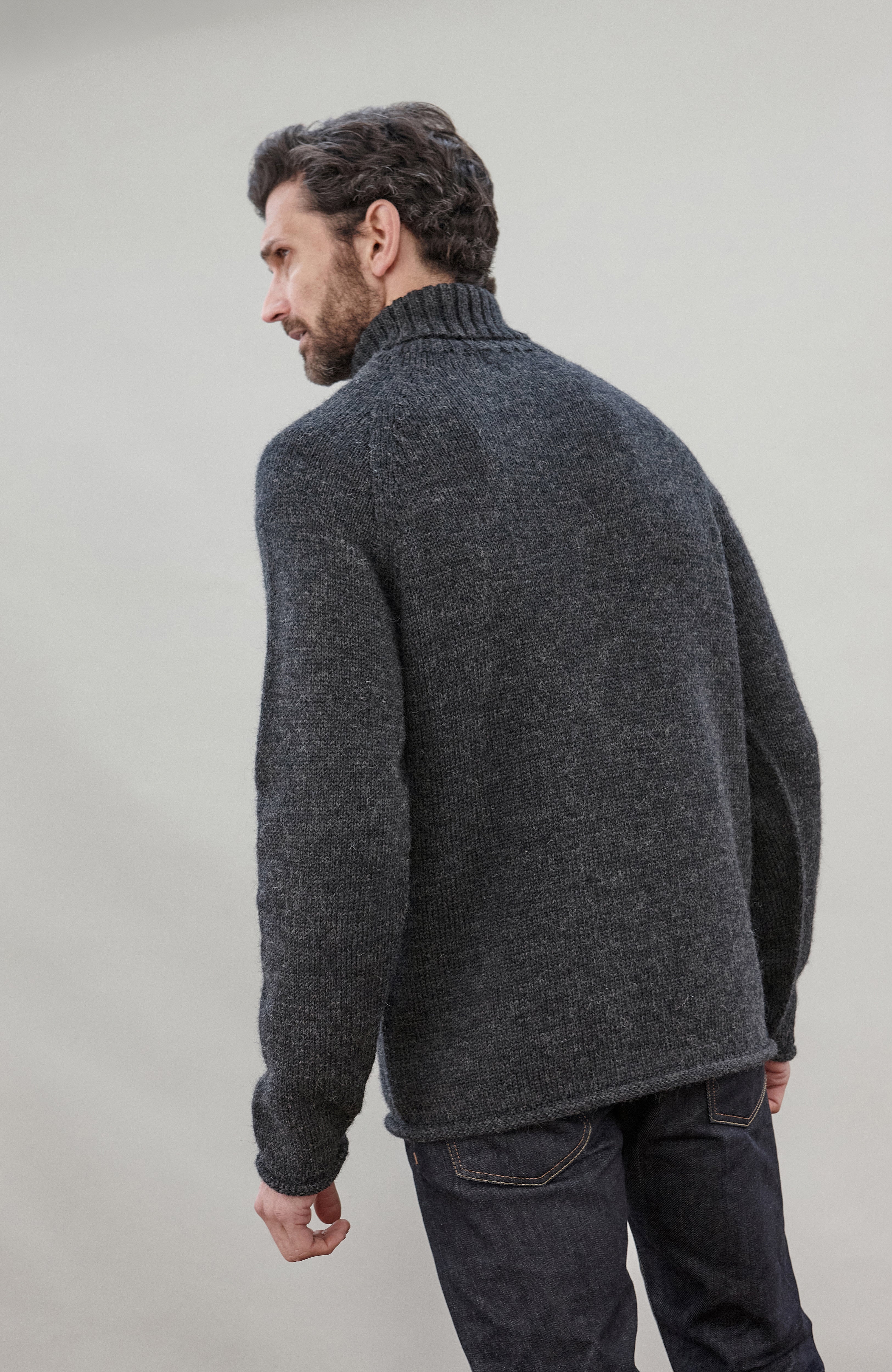 Mens British Wool Fishermans Roll Neck Jumper