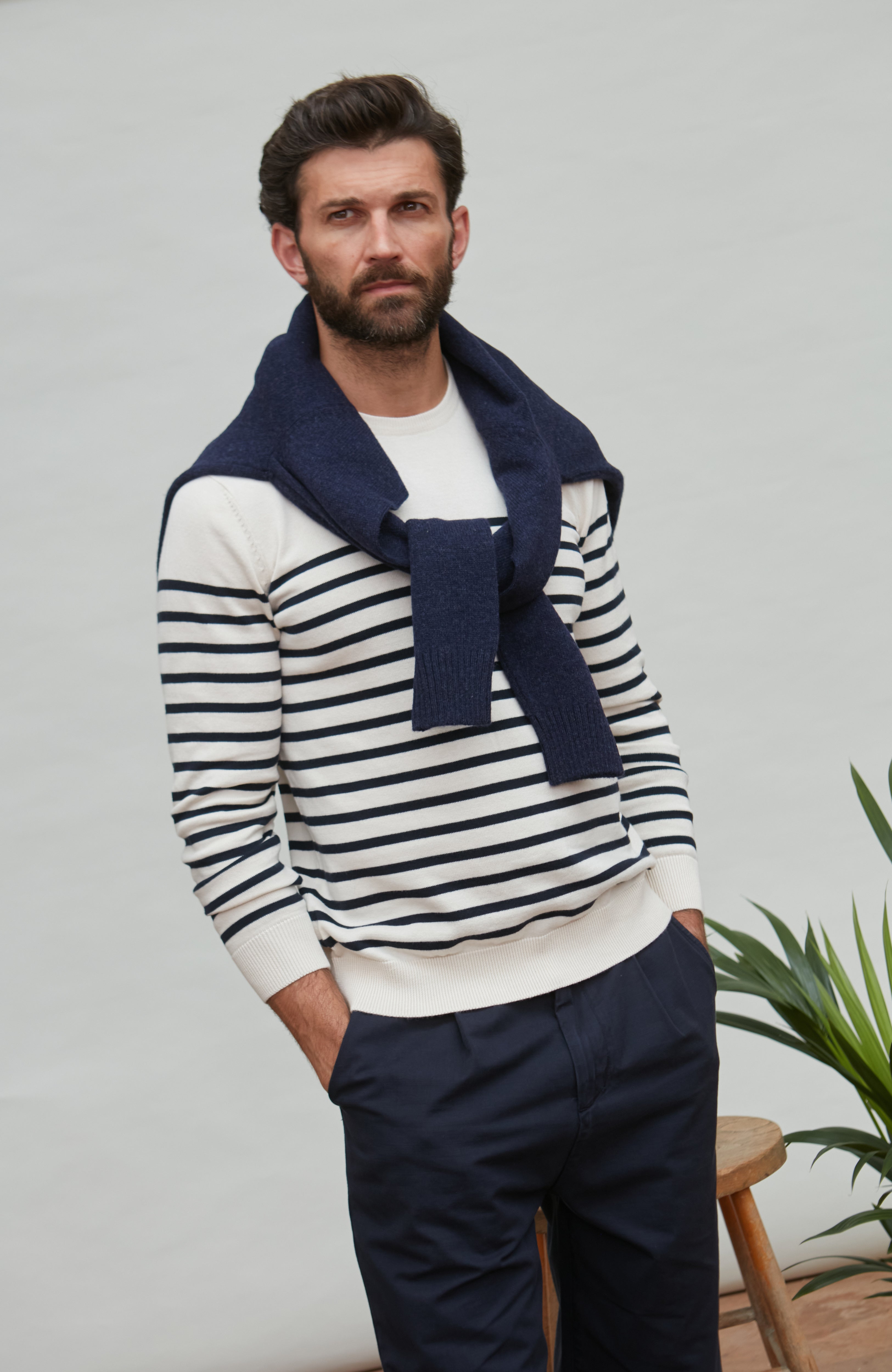 Mens Lightweight Cotton Striped Breton Sweater