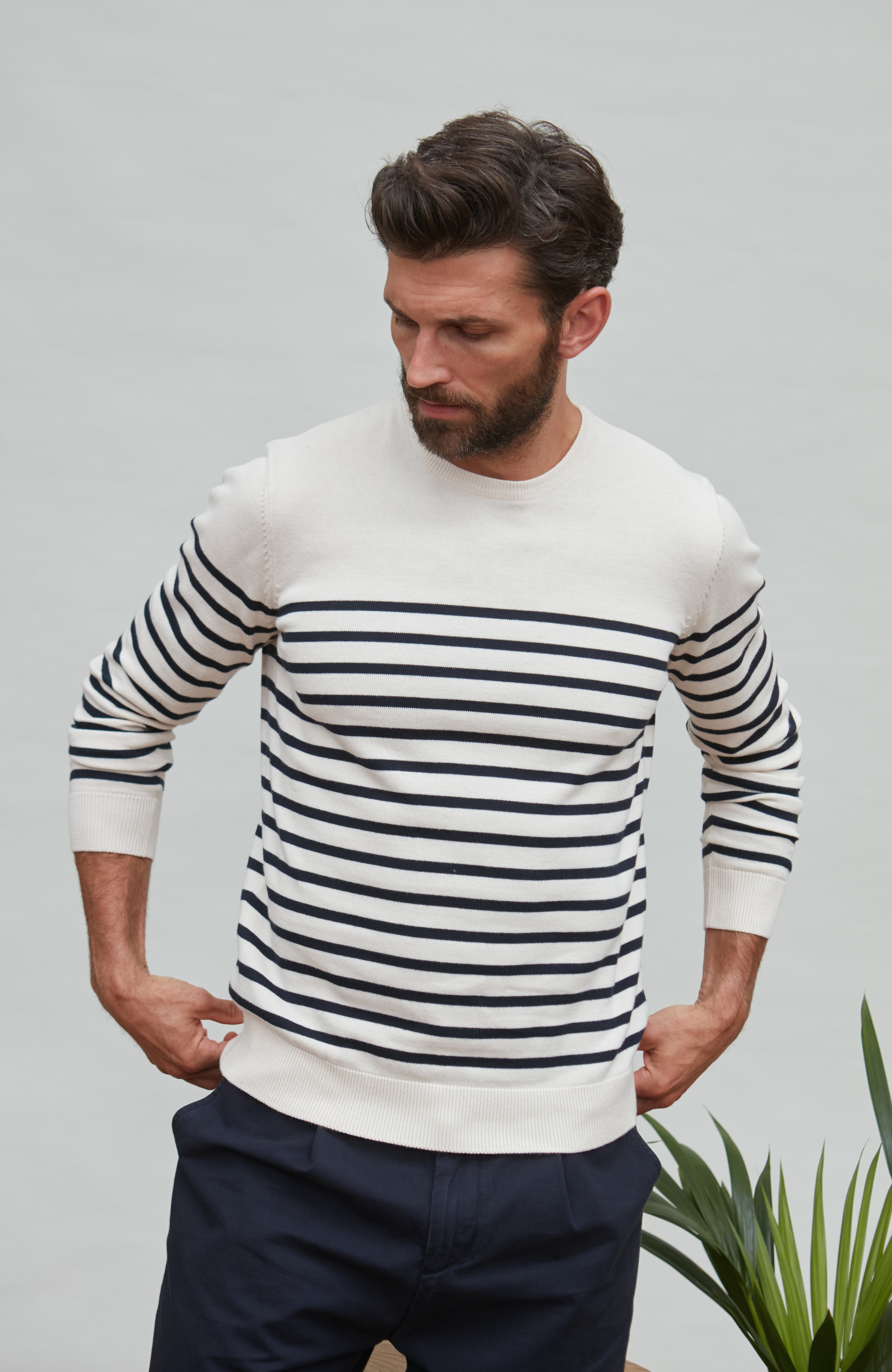 Mens Lightweight Cotton Striped Breton Sweater