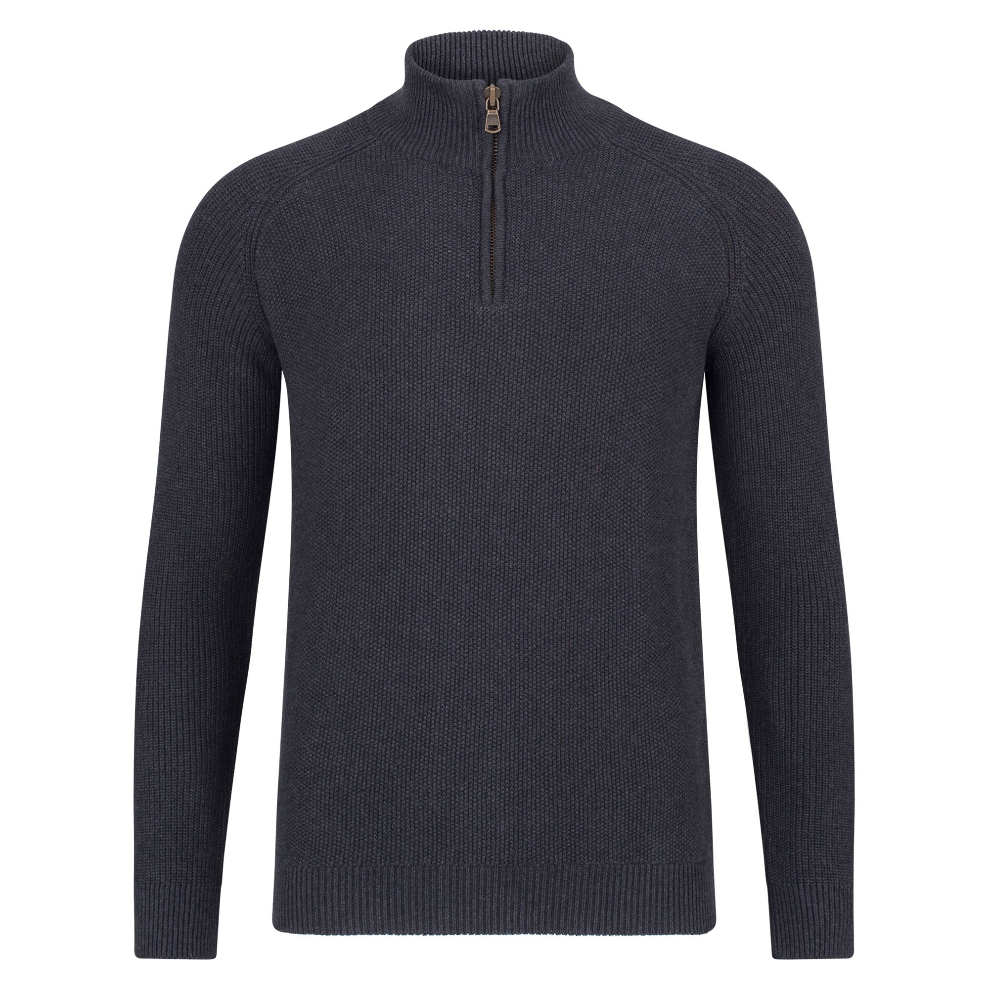 Mens Midweight Cotton Zip Neck Jumper