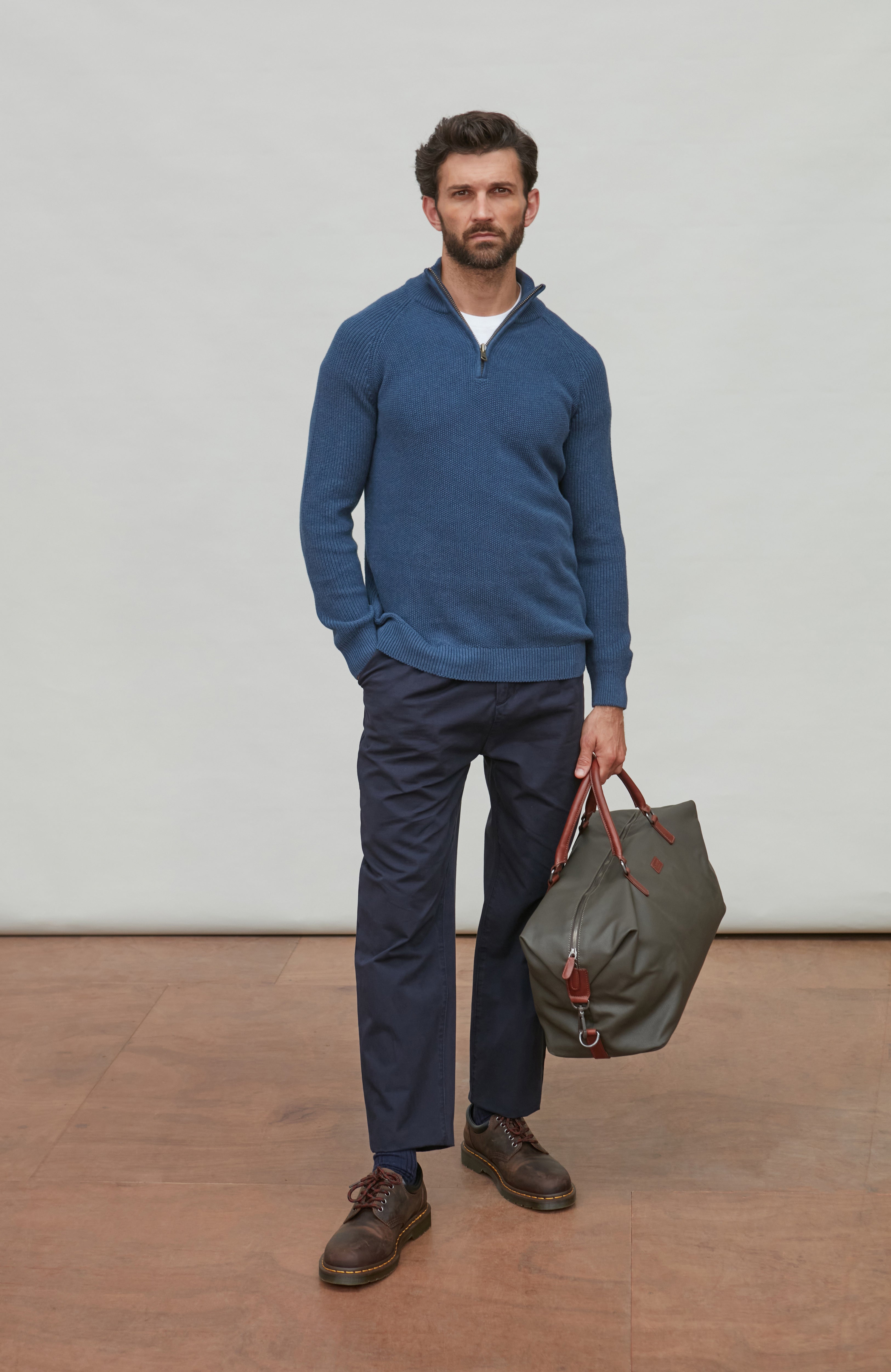 Mens Midweight Cotton Zip Neck Jumper