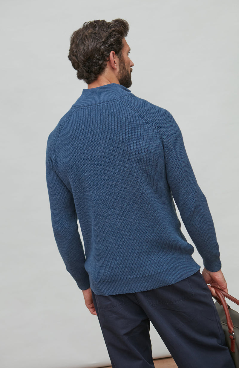 Mens Midweight Cotton Zip Neck Jumper