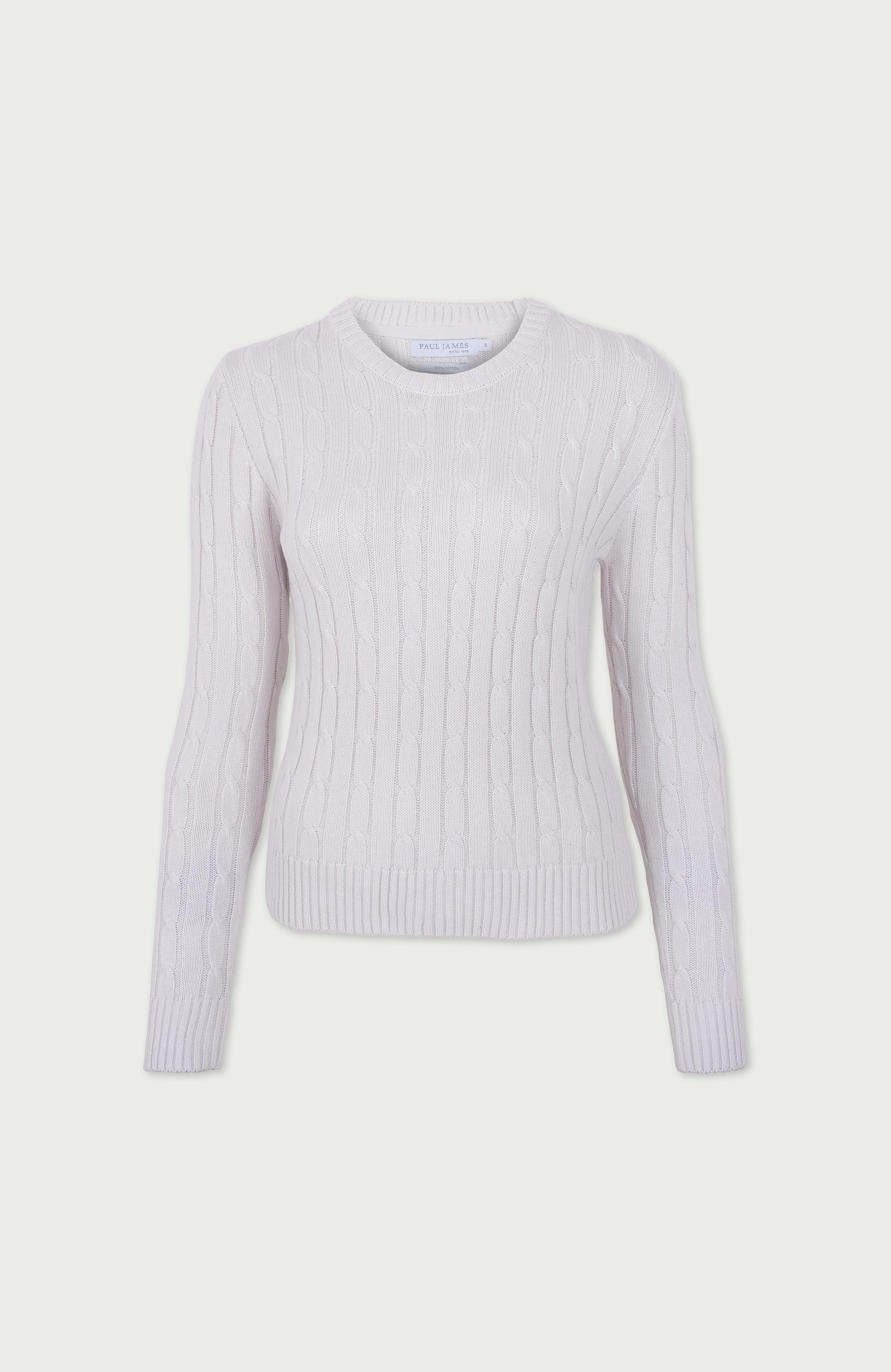 Womens Cotton Cable Crew Neck Jumper