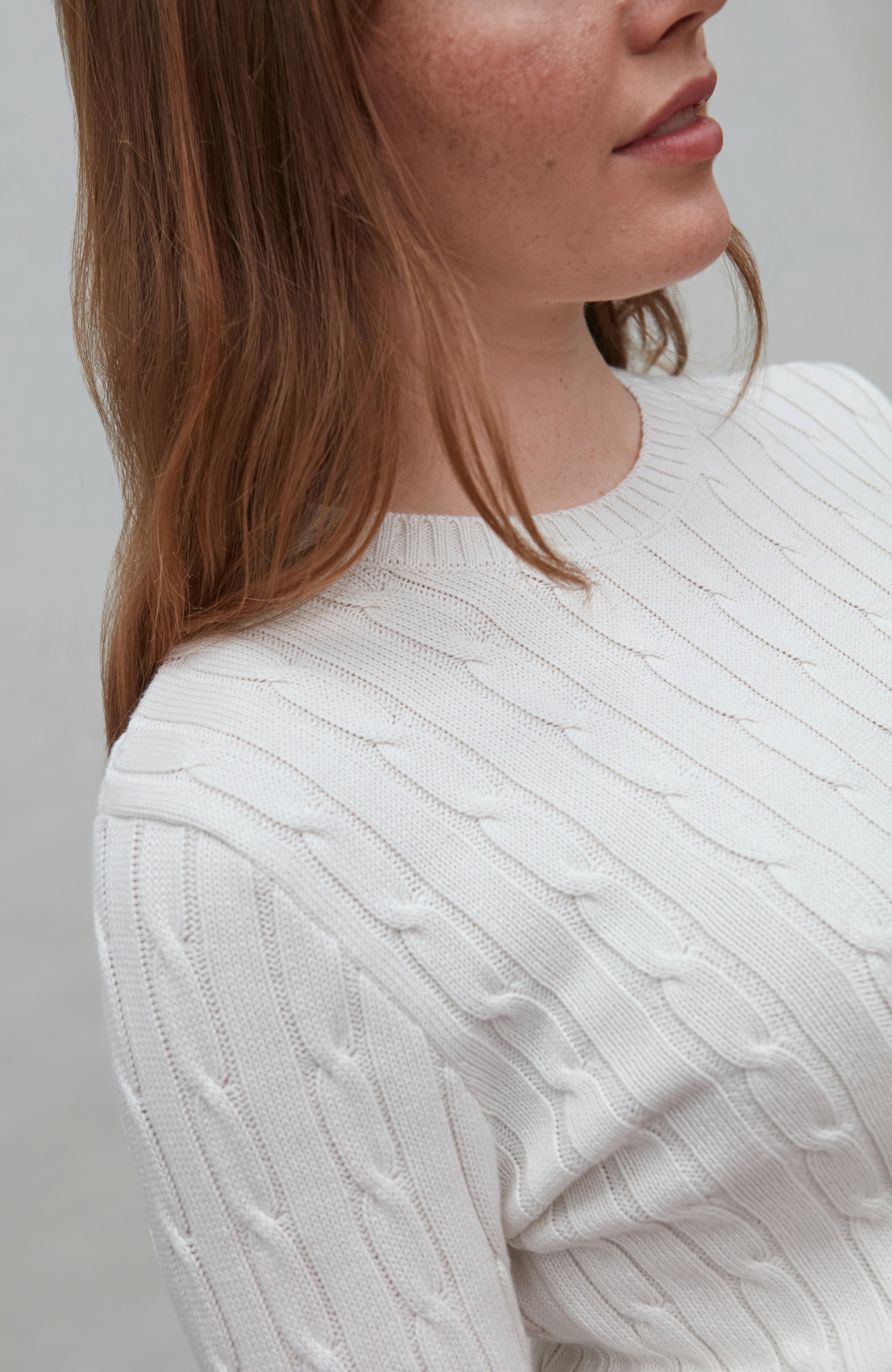 Womens Cotton Cable Crew Neck Jumper