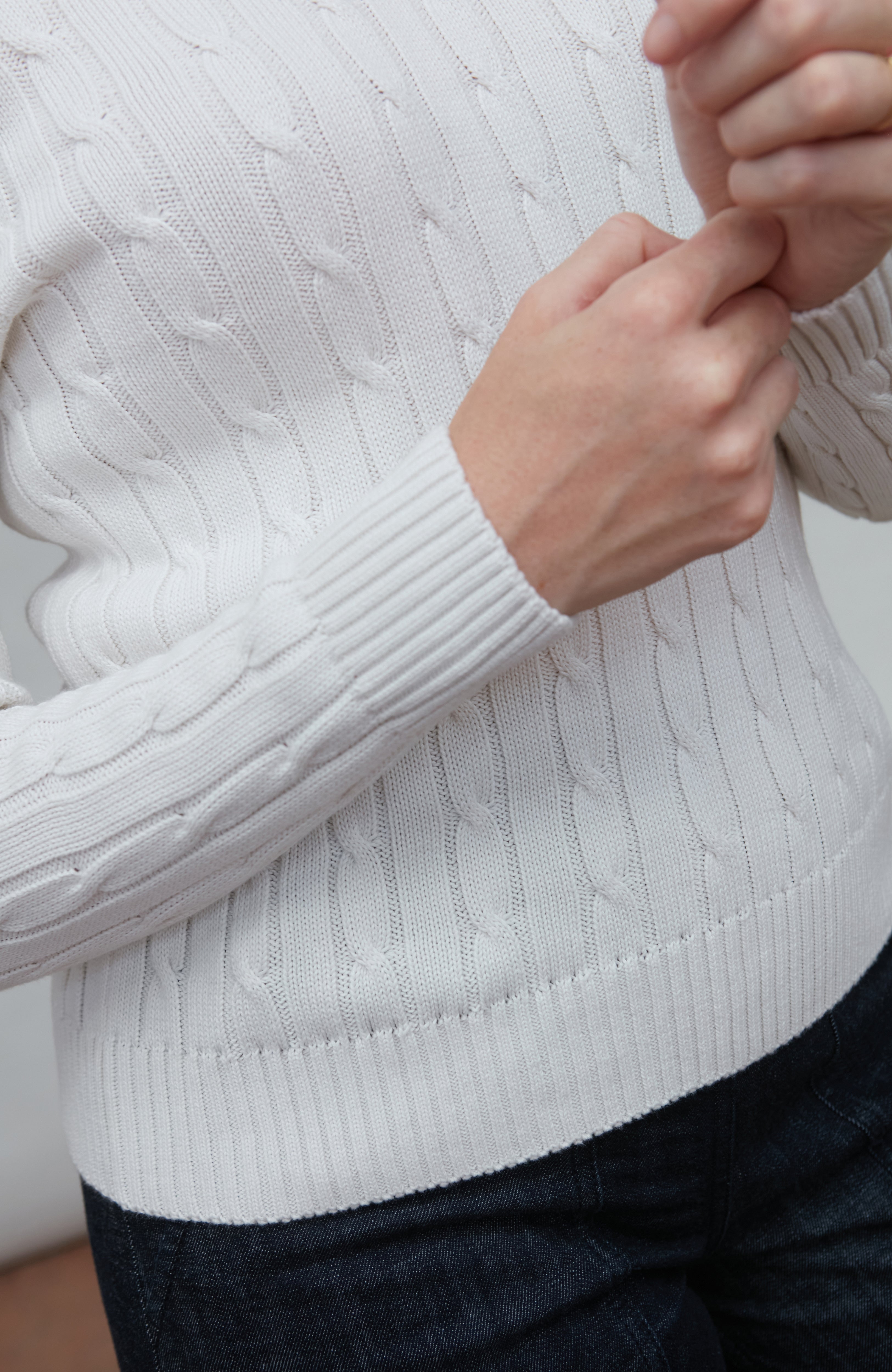 Womens Cotton Cable Crew Neck Jumper