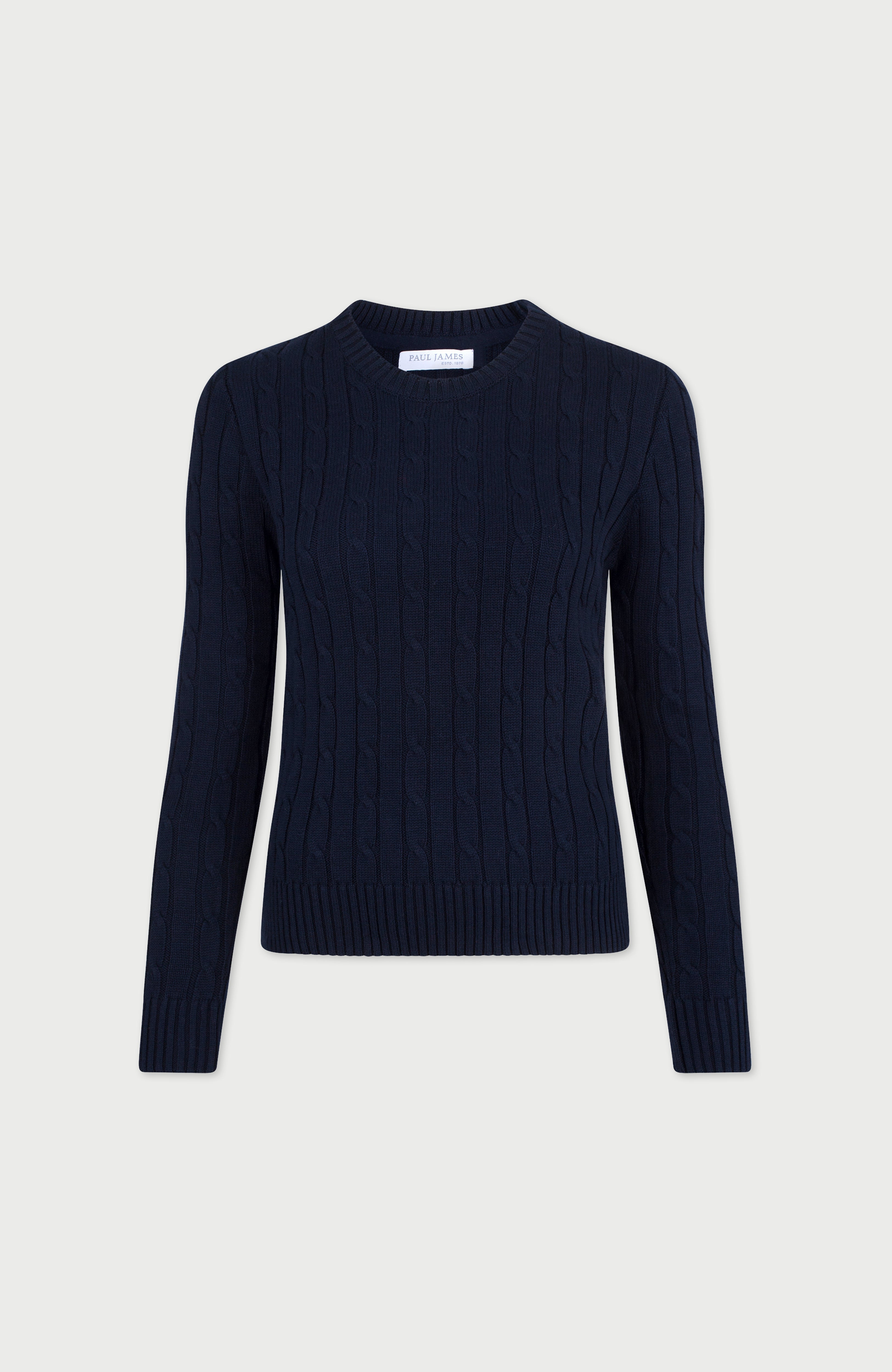 Womens Cotton Cable Crew Neck Jumper