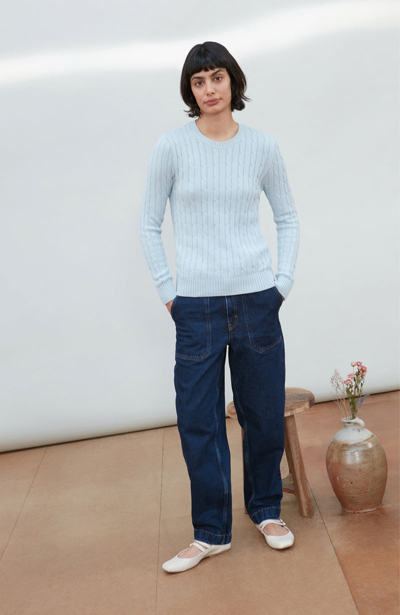Womens Cotton Cable Crew Neck Jumper