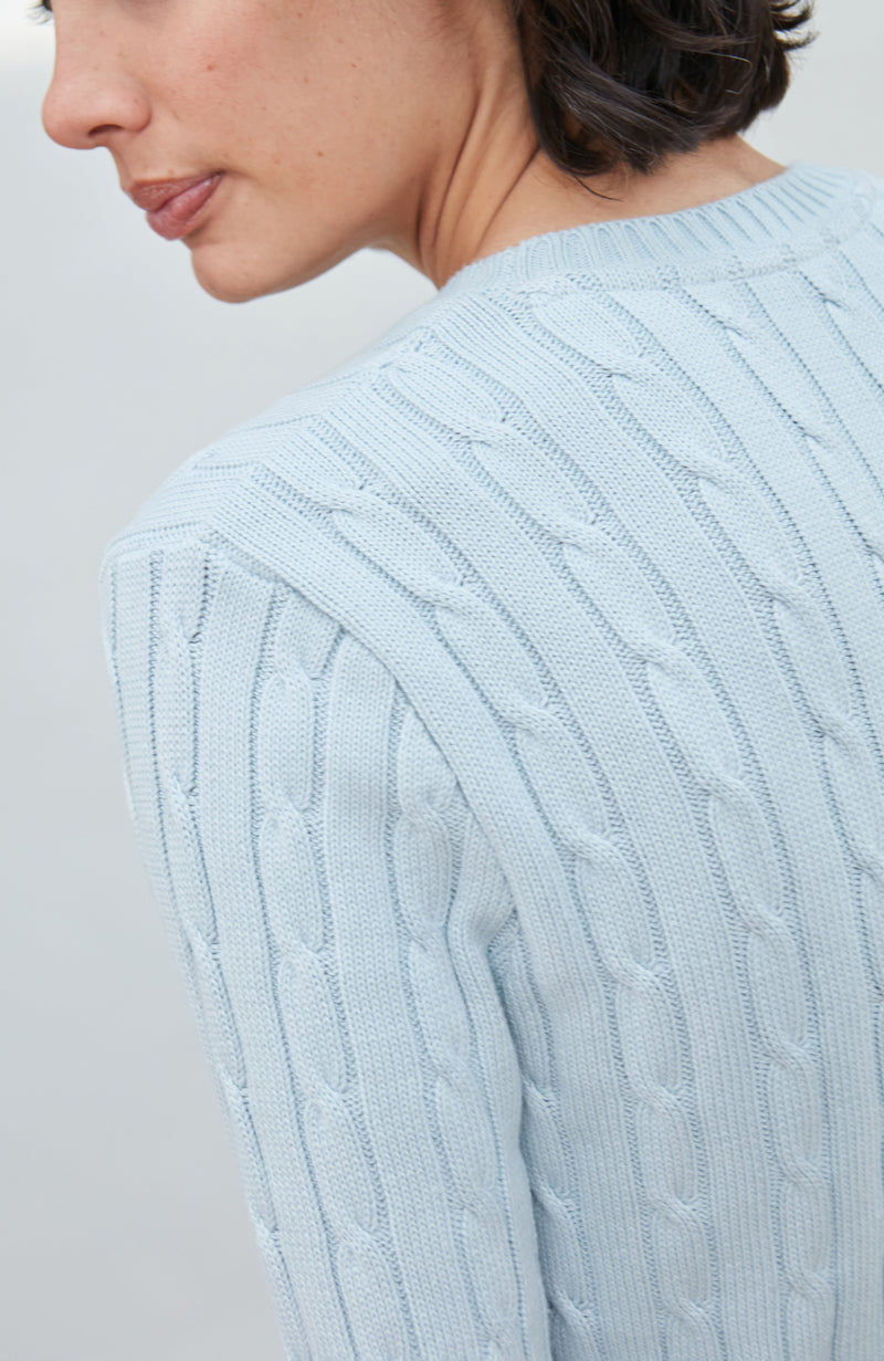 Womens Cotton Cable Crew Neck Jumper