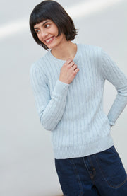 Womens Cotton Cable Crew Neck Jumper