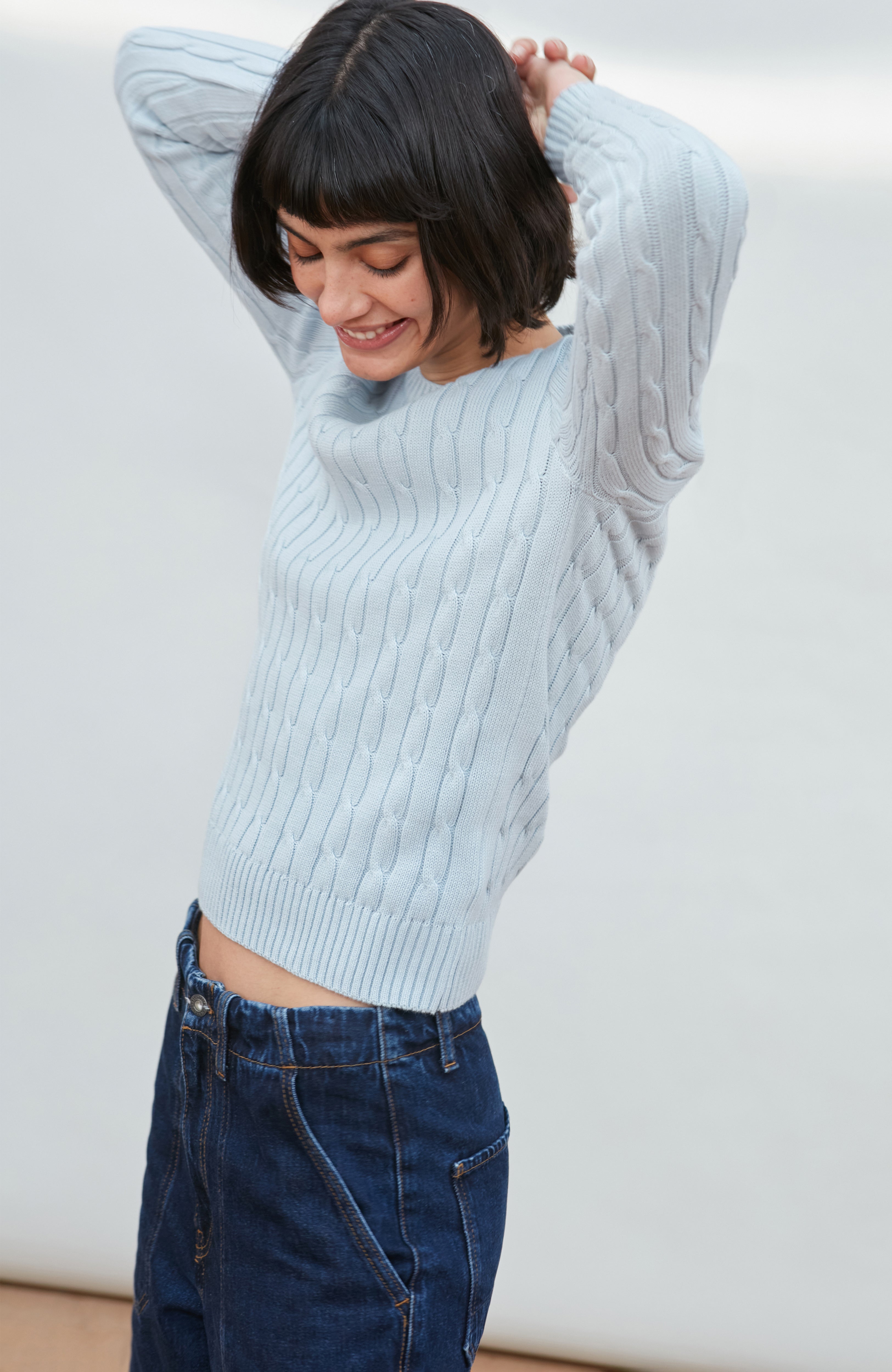 Womens Cotton Cable Crew Neck Jumper