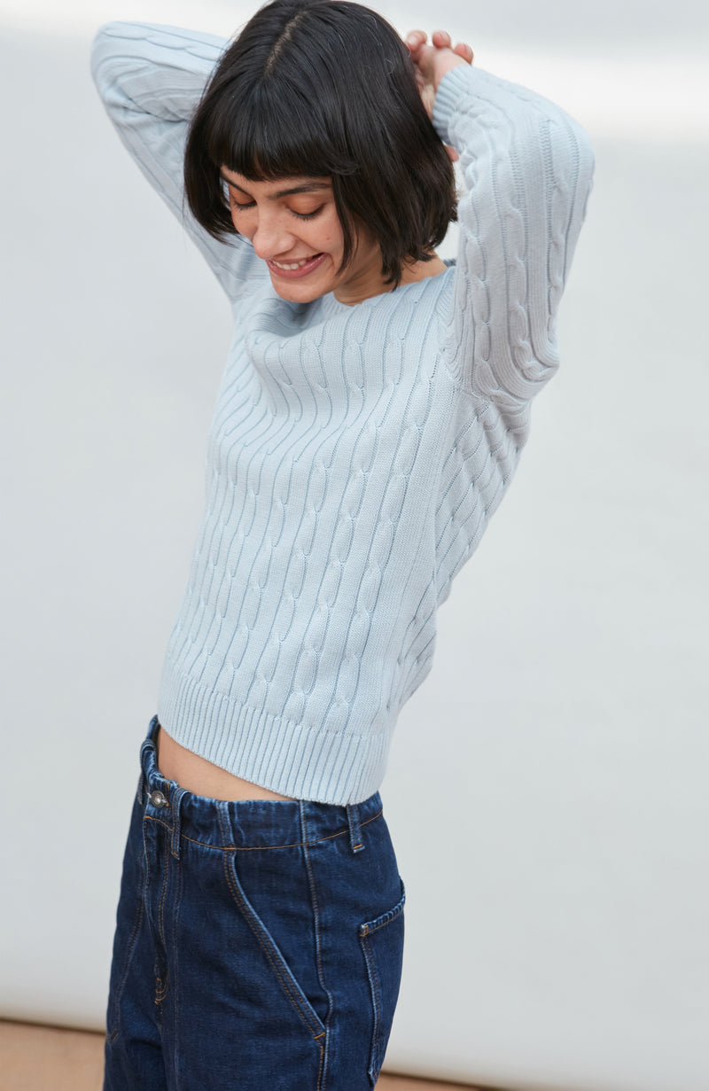 Womens Cotton Cable Crew Neck Jumper