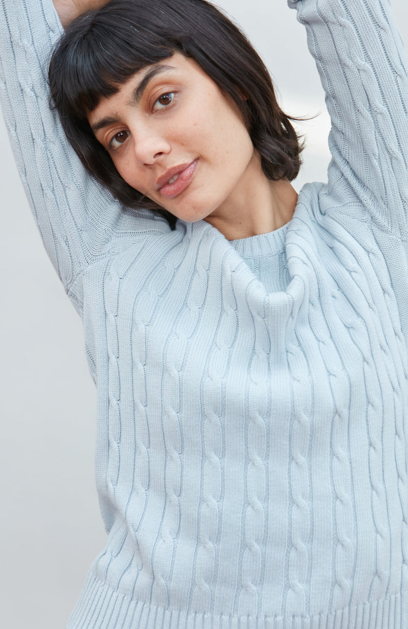 Womens Cotton Cable Crew Neck Jumper