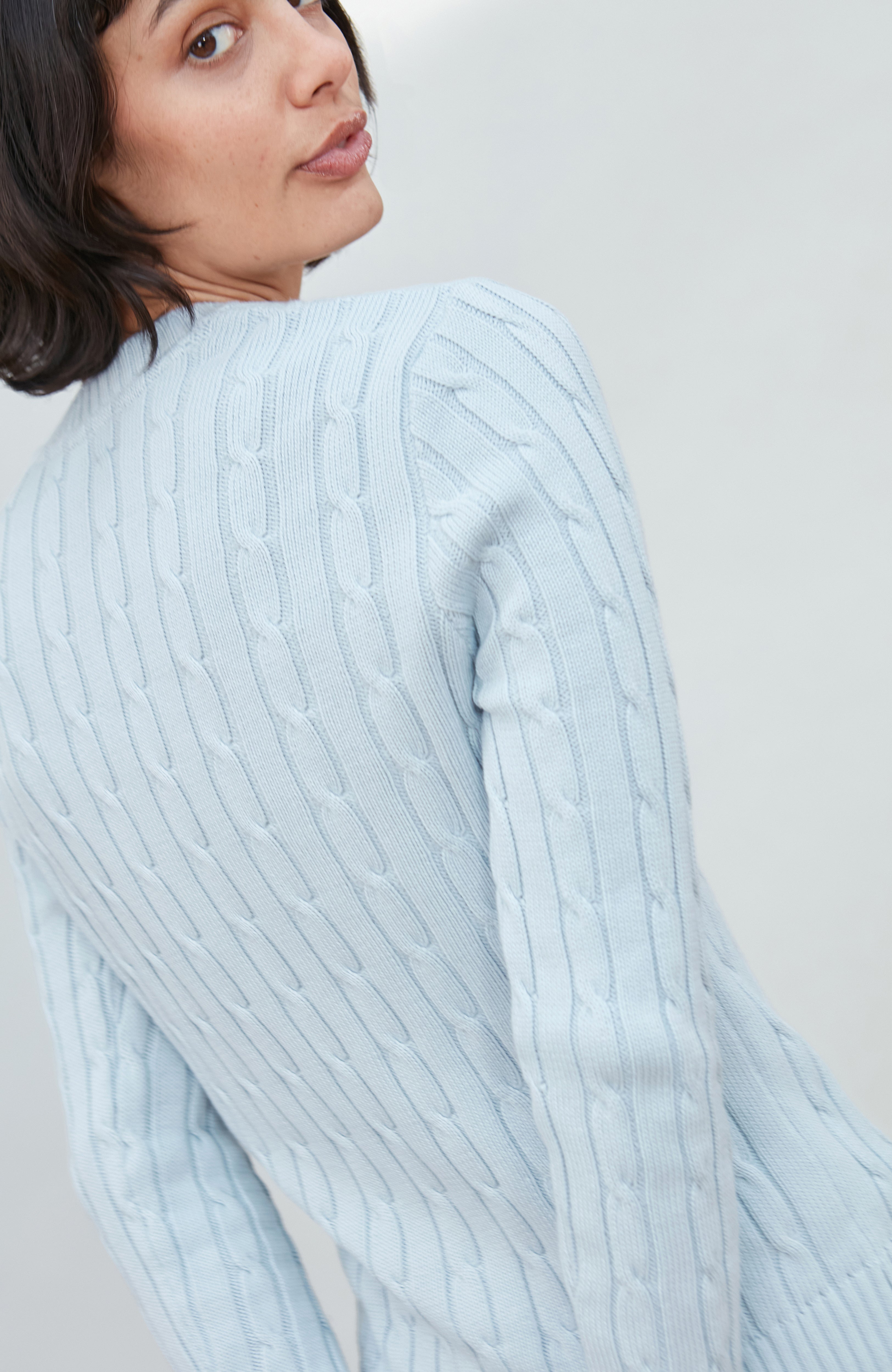 Womens Cotton Cable Crew Neck Jumper