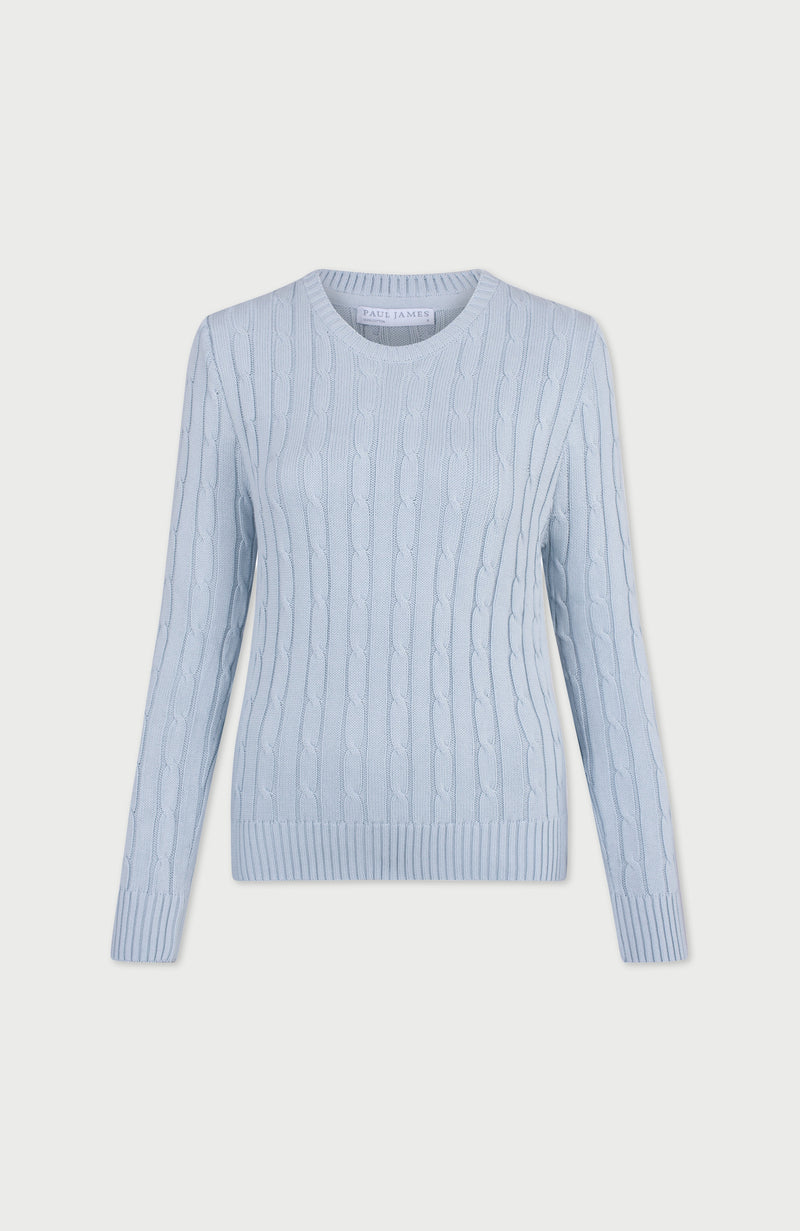 Womens Cotton Cable Crew Neck Jumper