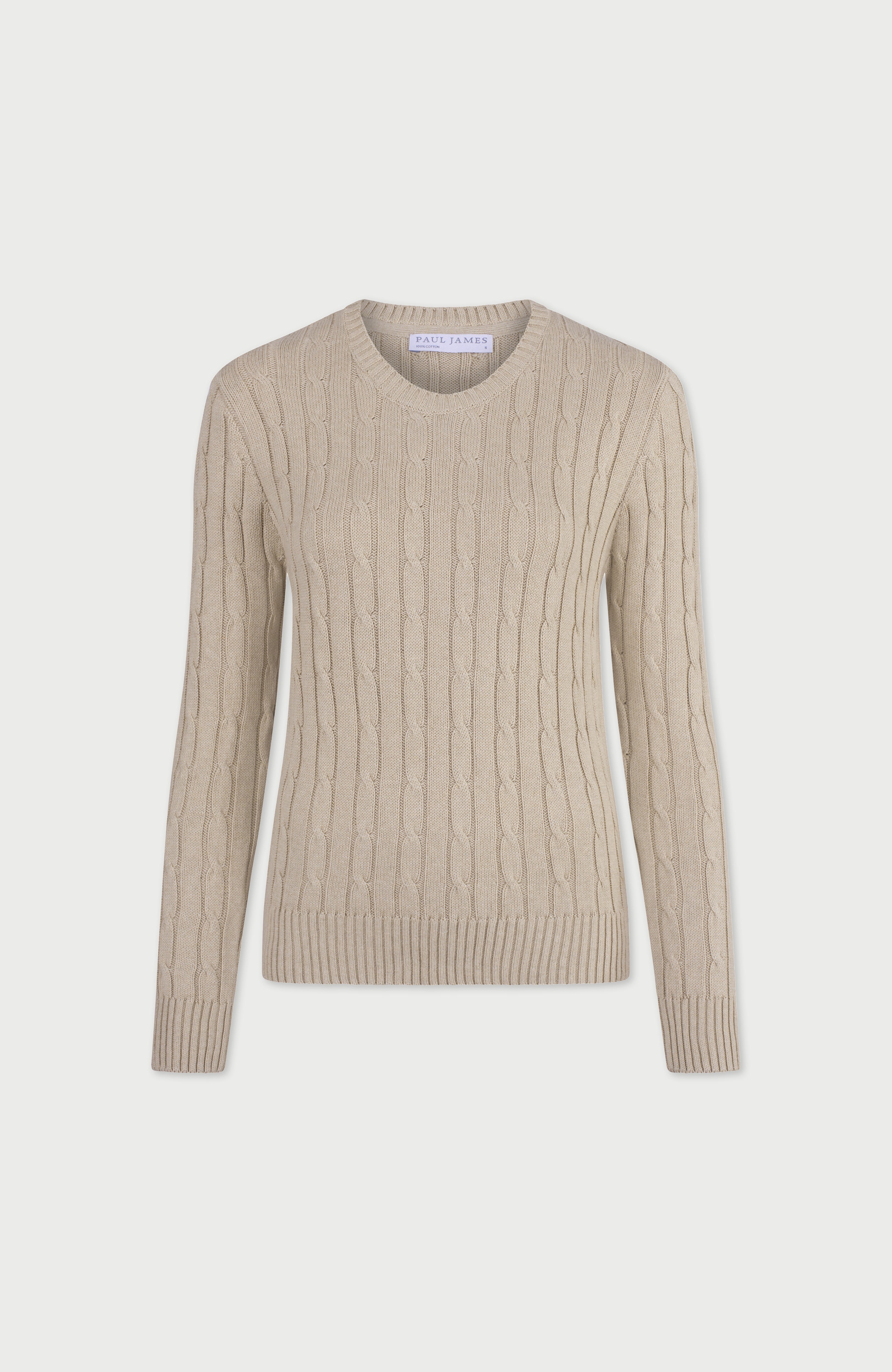 Womens Cotton Cable Crew Neck Jumper