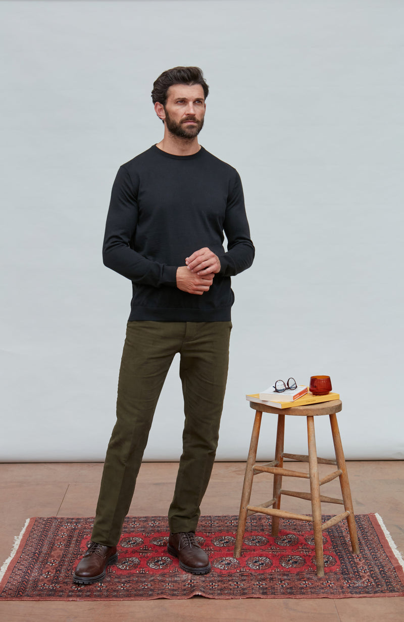Mens Superfine Merino Silk Crew Neck Jumper